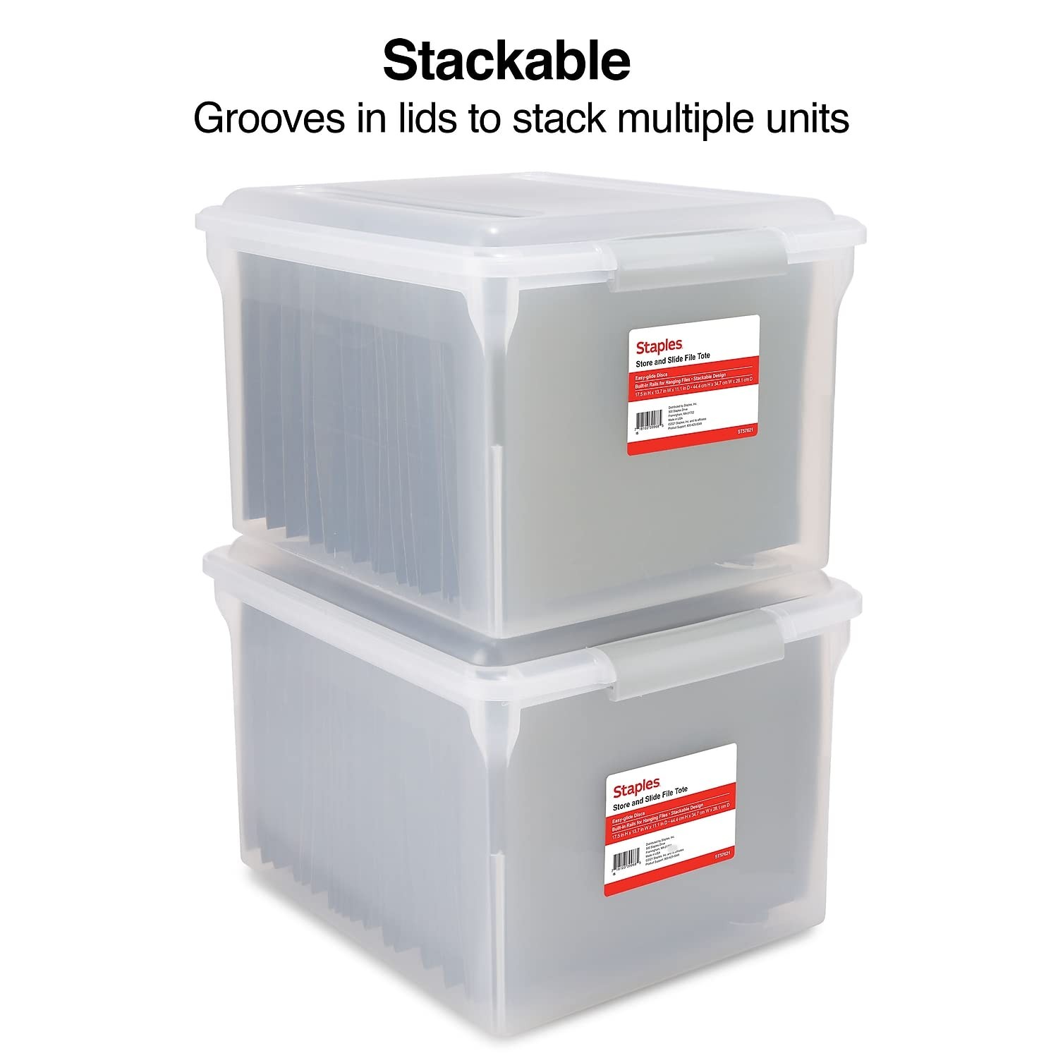 TRU RED Staples Store & Slide Hanging File Box, Latch Lid, 1 Pack, Clear