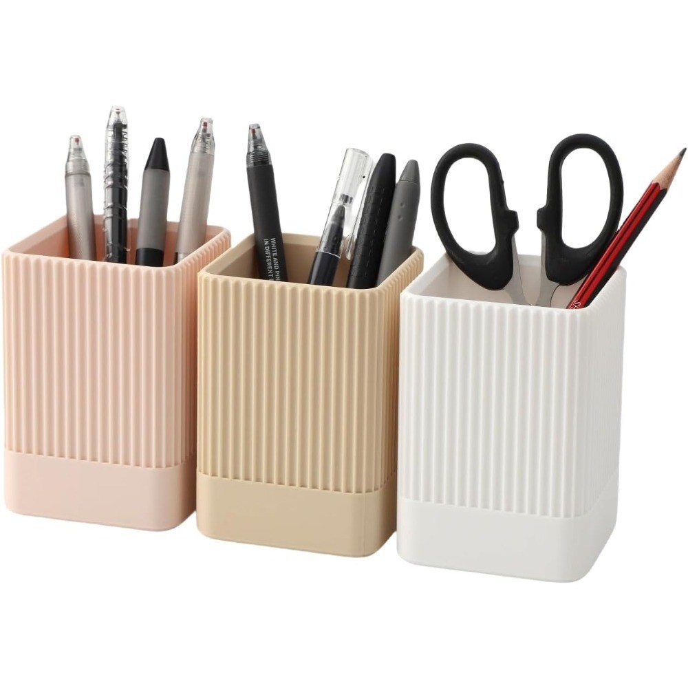 3 Pack Aesthetic Pen Holder for Desk-Sturdy Plastic Pencil Holder – Stylish