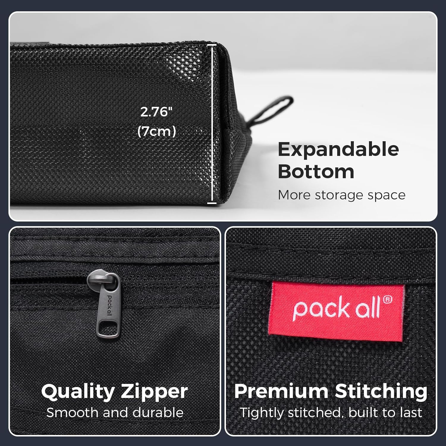 Double-Layered Water-Resistant Zipper Pouch, Mesh Zipper Bags for Storage, Trave