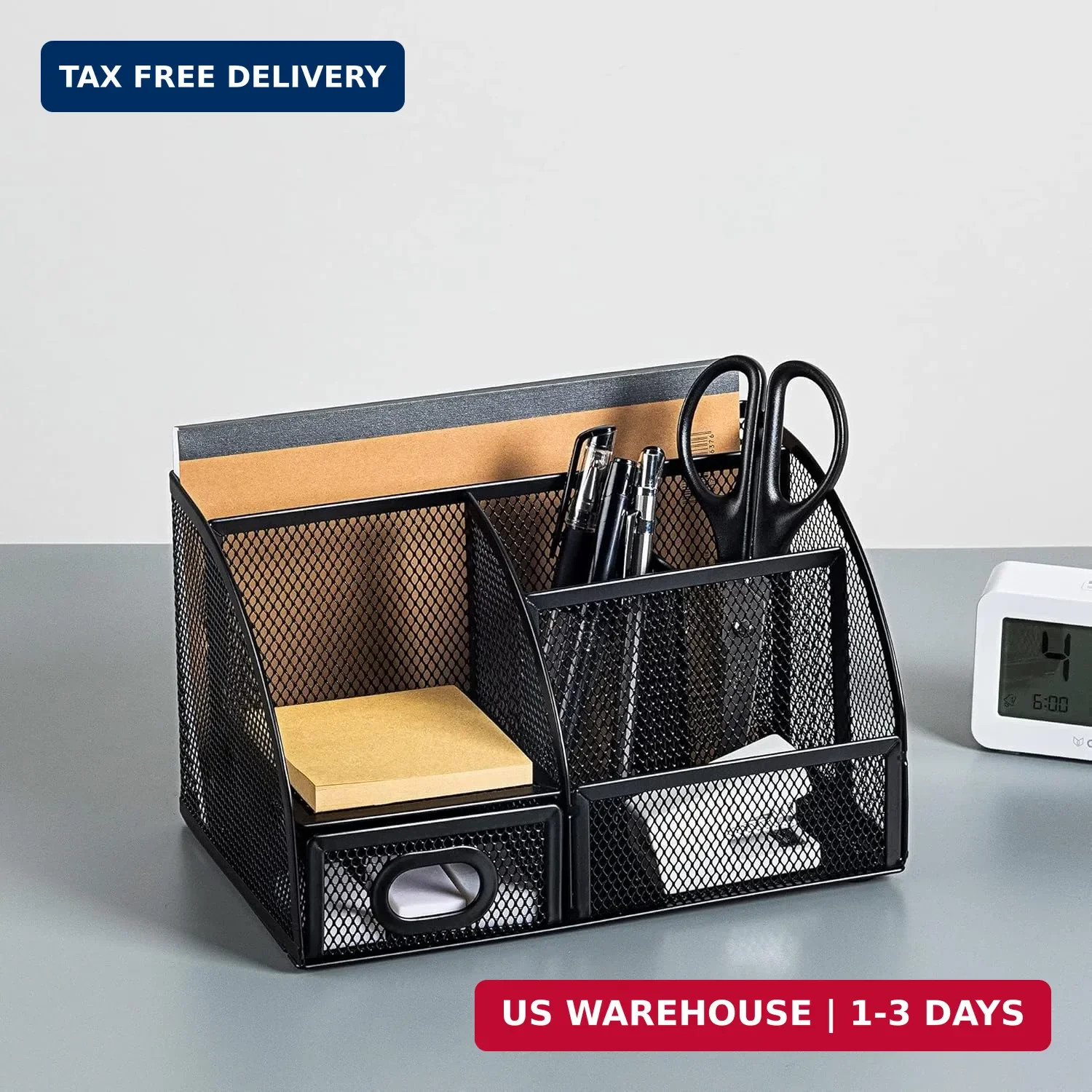 Amazon Basics Mesh Pen Holder and Desktop Desk Organizer, Office Caddy Storage f