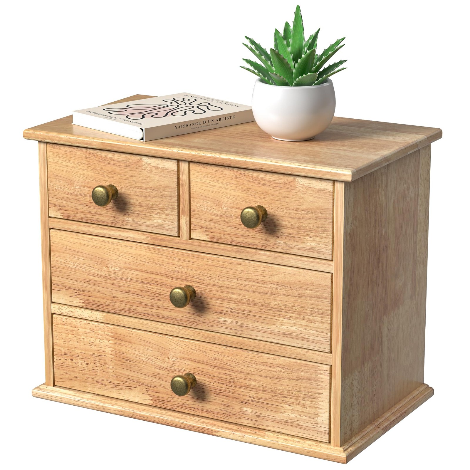 Oak Desk Organizer with Drawers, Wooden Desktop Storage Box with Metal Handle…