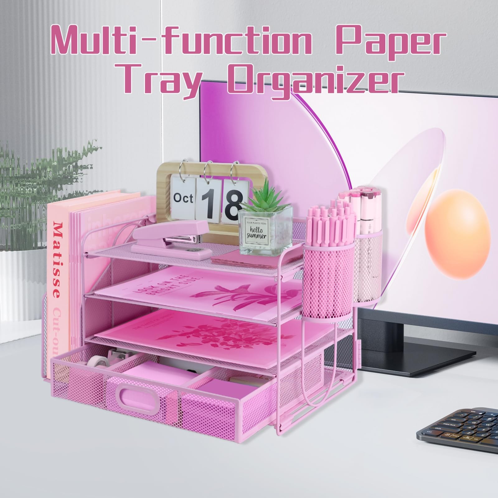 Desk Organizers and Accessories with File Holder, 4-Tier Paper Letter Tray Or…