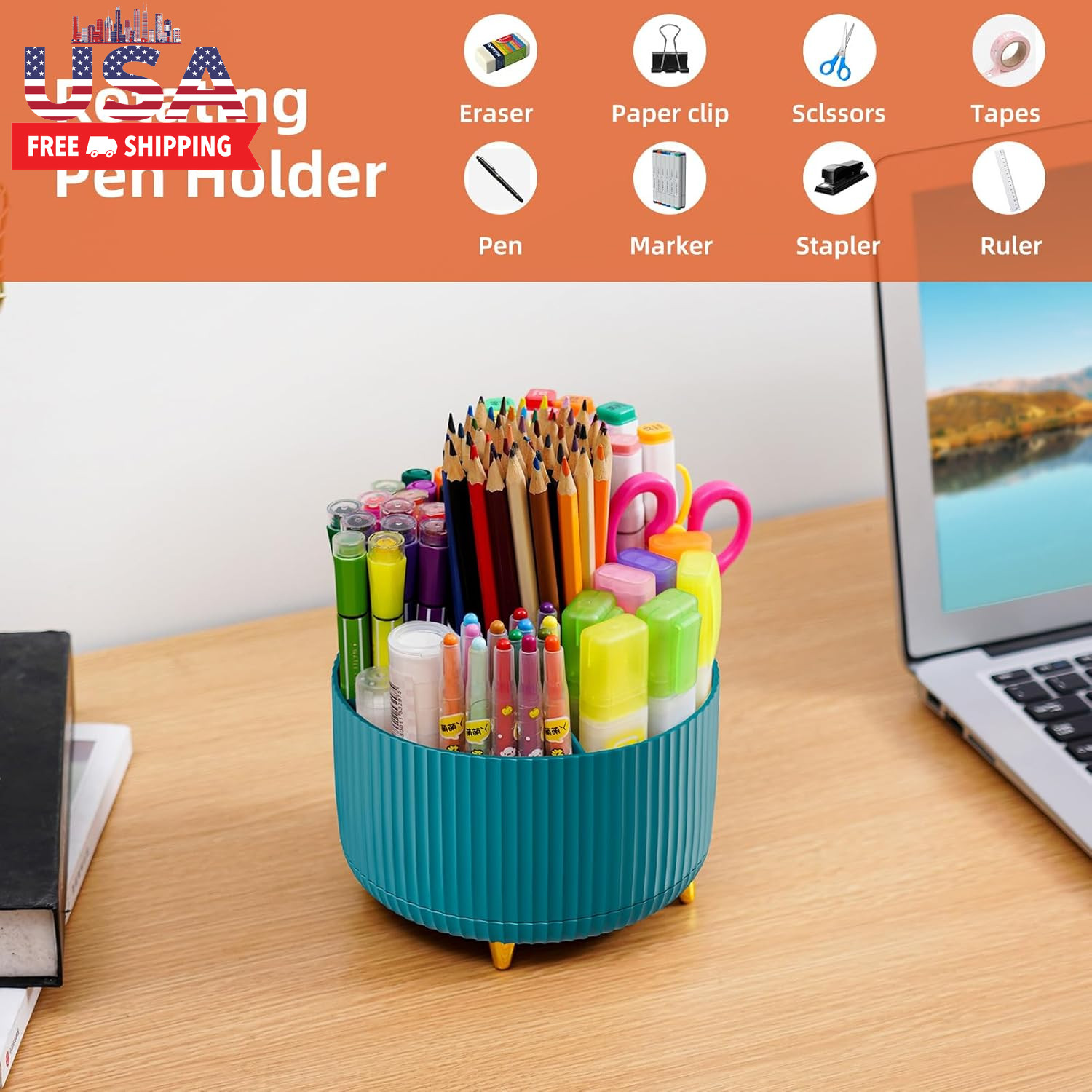 Desk Organizer, 360-Degree Rotating Pen Holder, Desk Organizers and Accessories