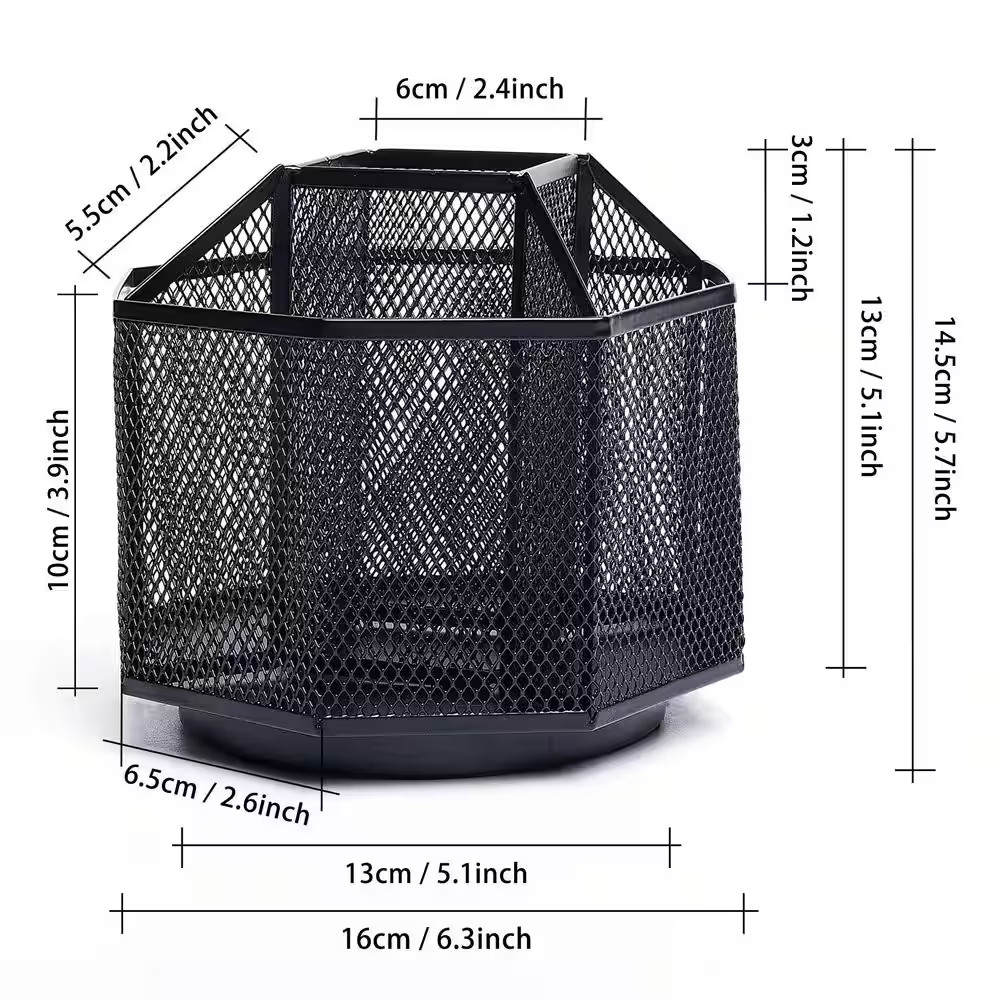 Mesh Desk Tidy Pen Holder Multifunctional Organiser 360 Rotation Large Capacity