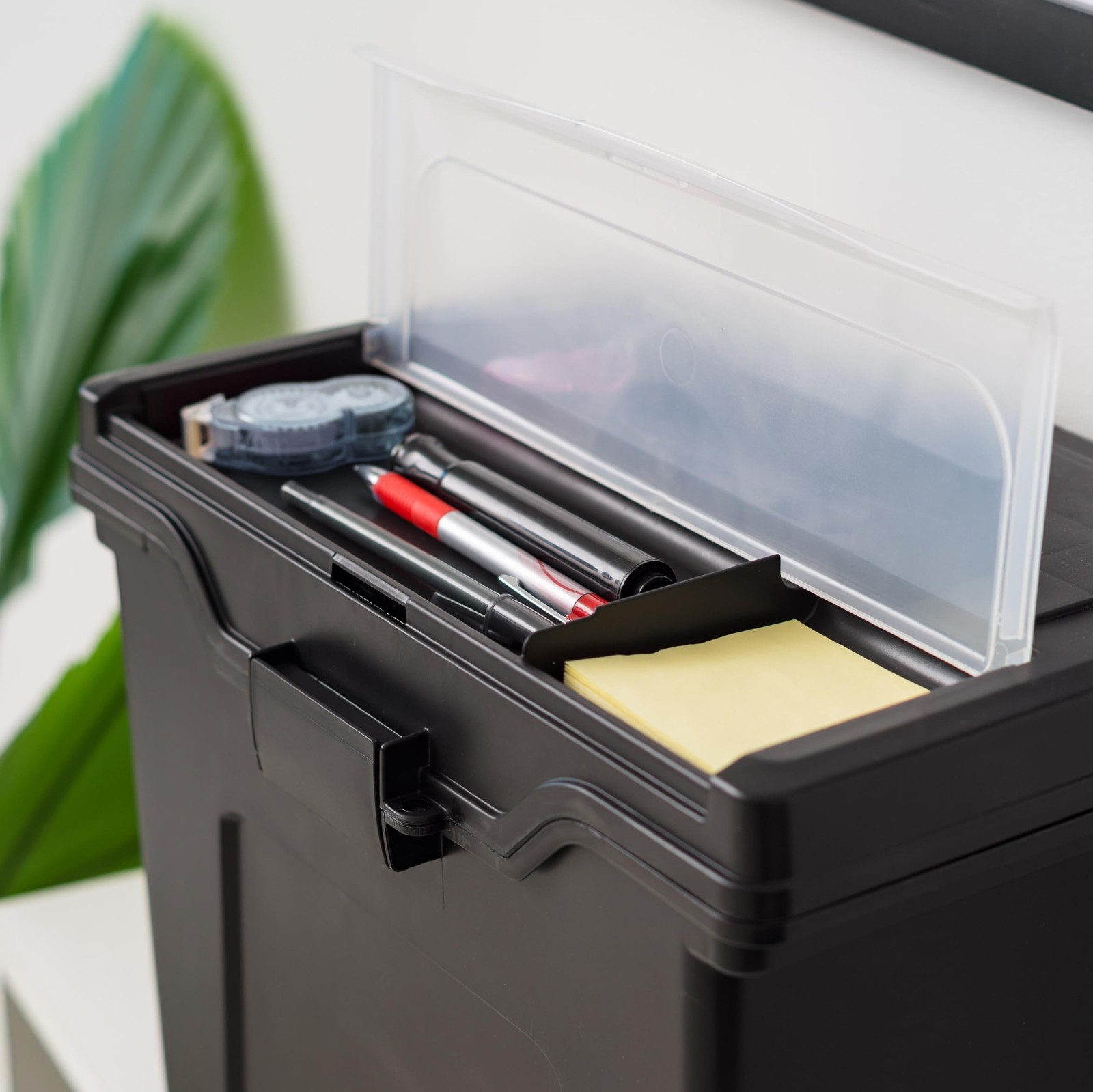 IRIS USA File Box with Lid Organizer for Letter Single, Black w/ Handle