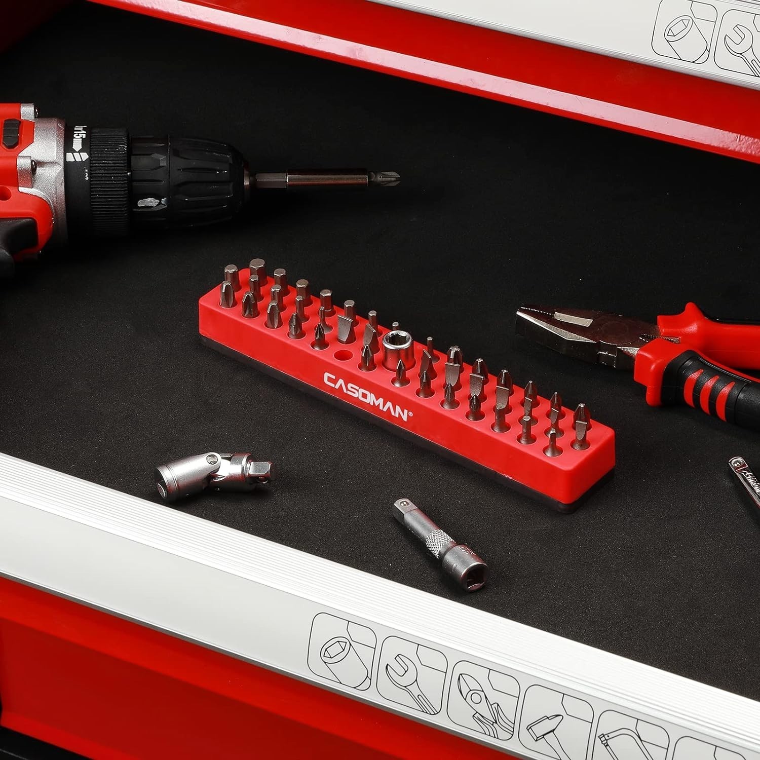 1/4″ Hex Bit Organizer with Magnetic Base – Red, 43 Hole Bit Organizer with S…