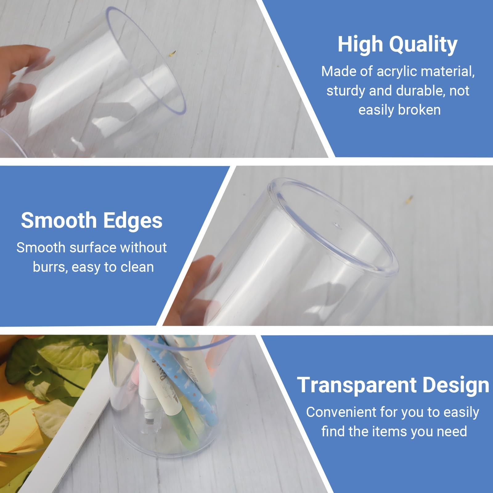 12Pack Clear Acrylic Pen Holder Makeup Brush Round Pencil Holder for Desk Pen…