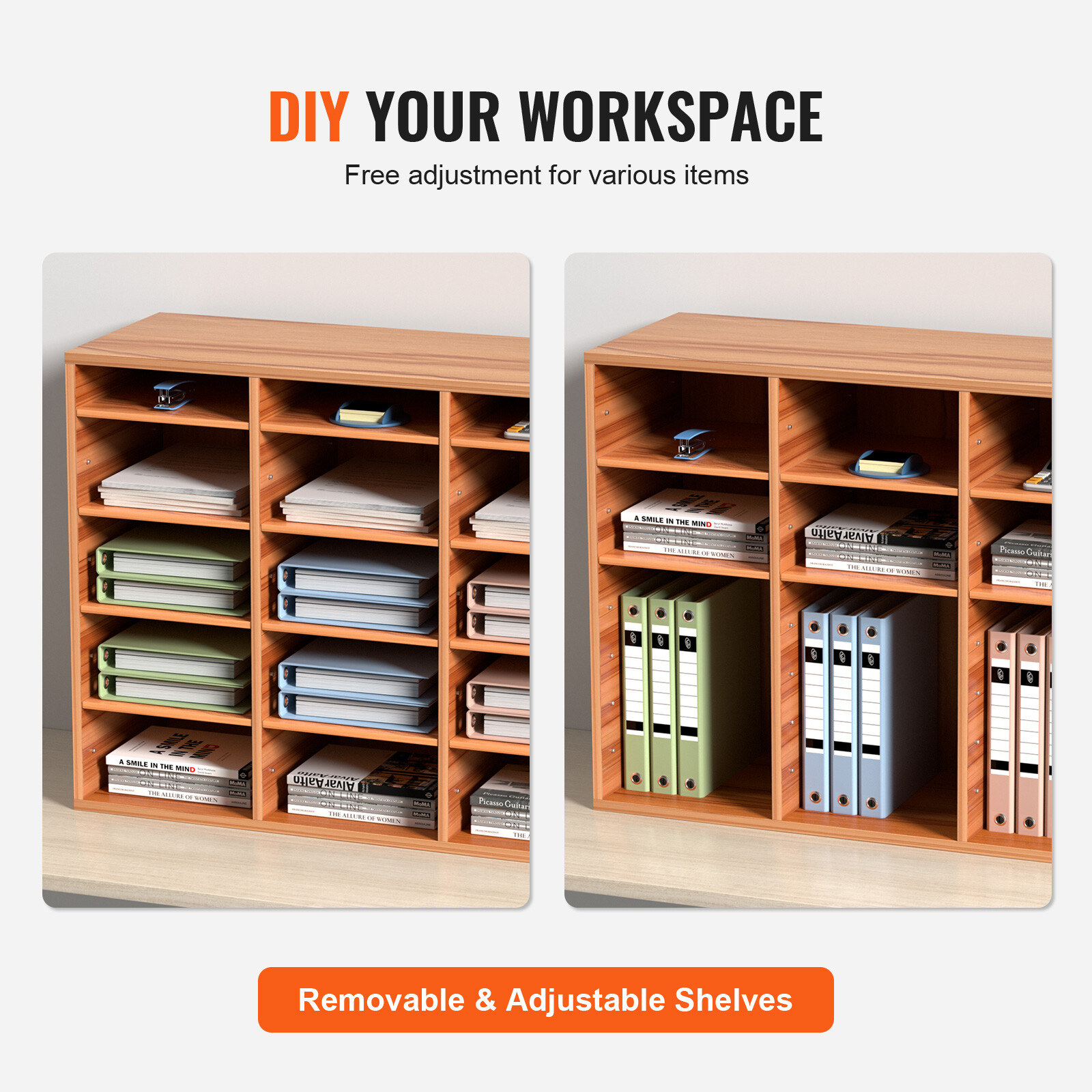 Wood Literature Organizer File Sorter Paper Storage Holder 27 Slots White