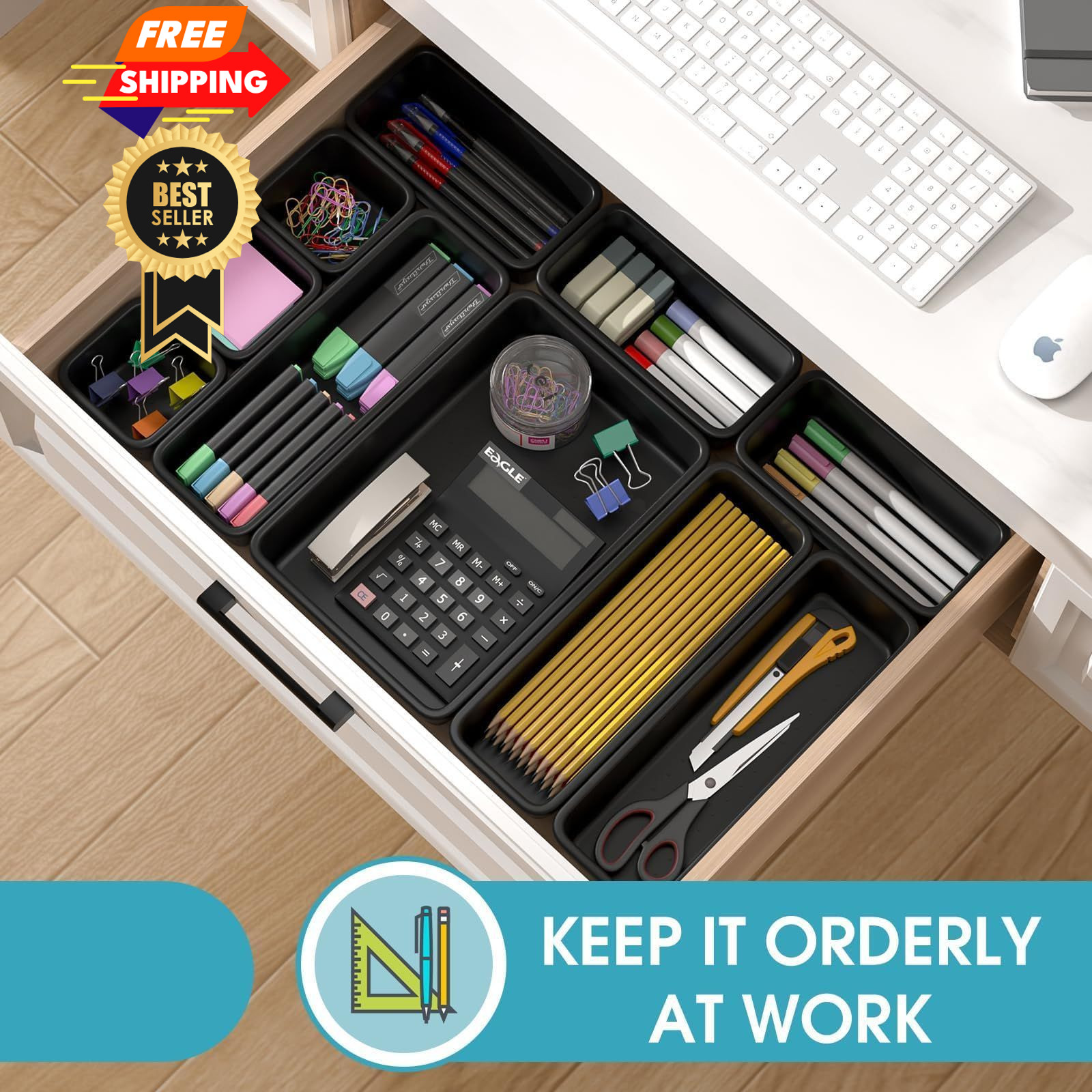 StoreHappily 10 PCS Drawer Organizer Set, 4 Size Makeup 10Pack, Black