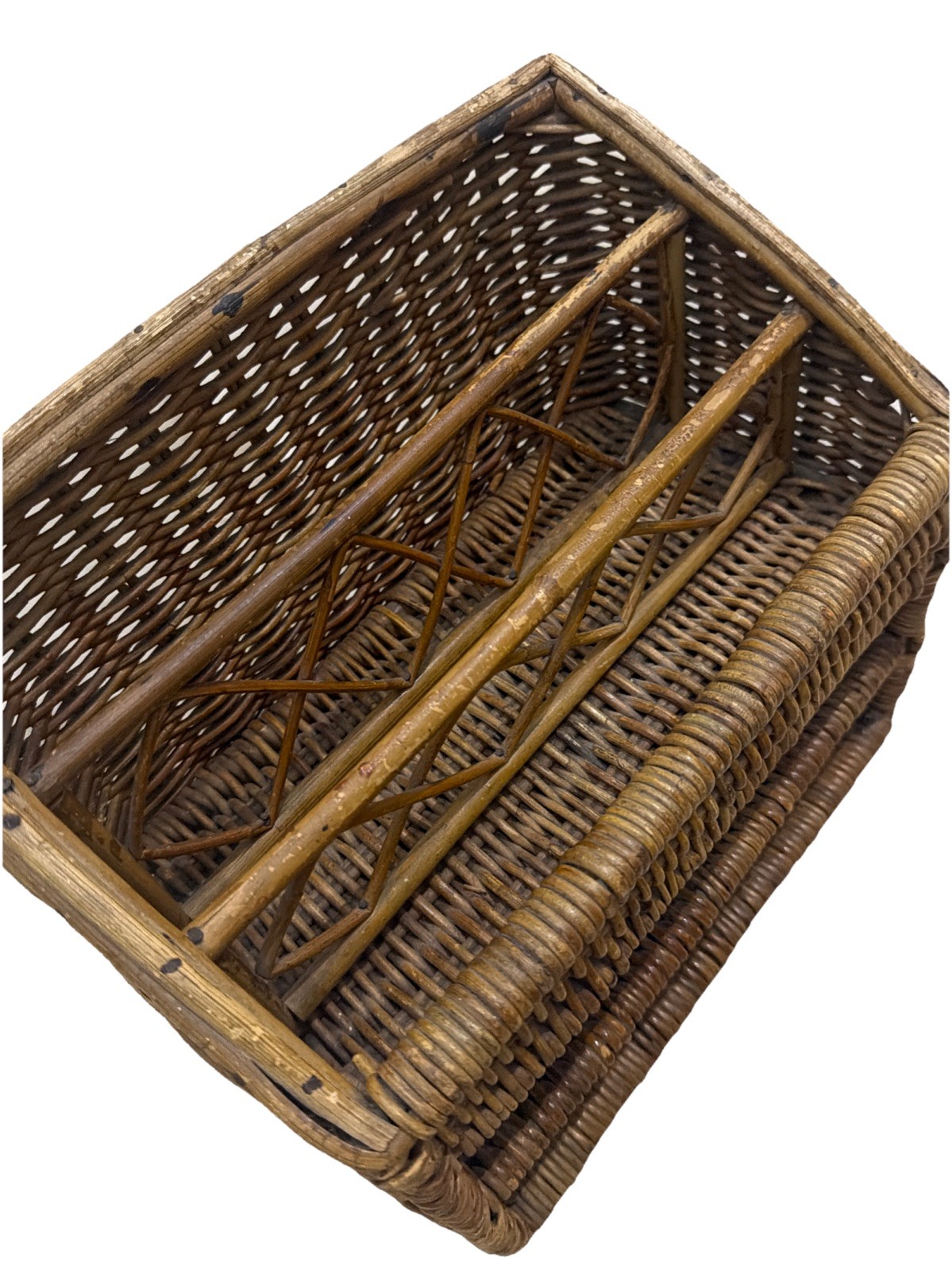 Vintage Wicker Desk Organizer Woven Mail LetterHolder Shelf Tiered10.5”x6.5”x11”