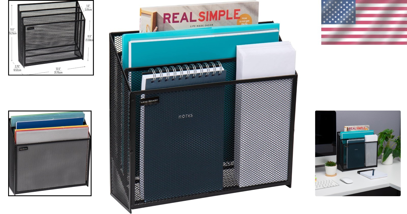 Streamlined 3-Tier Vertical File Storage in Metal Mesh – 12.5″ x 3.75″ x 11.5″