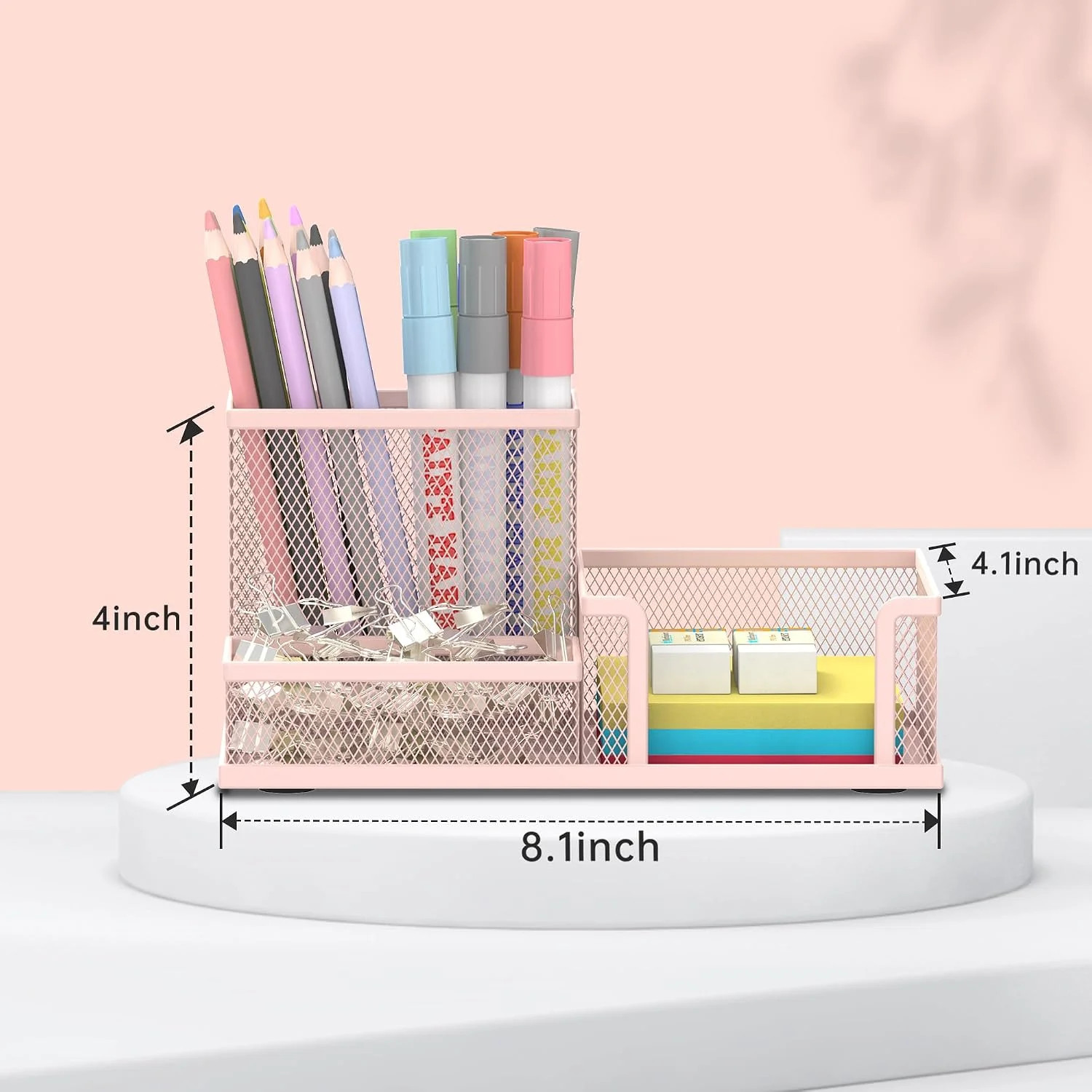 Mesh Pen Holder Desk Organizer, Office Supplies Pencil Storage with 3 Compartmen