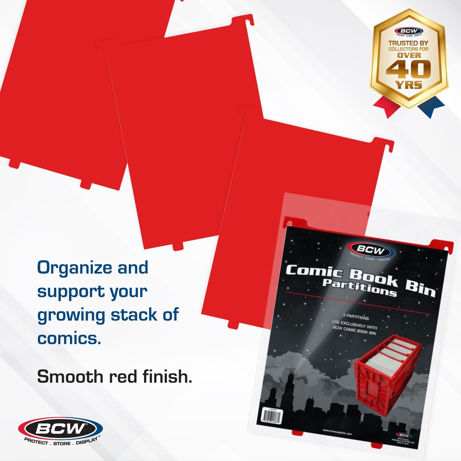 BCW Comic Bin Partitions | Exclusive Organizer for Short and Long 3 Pack, Red