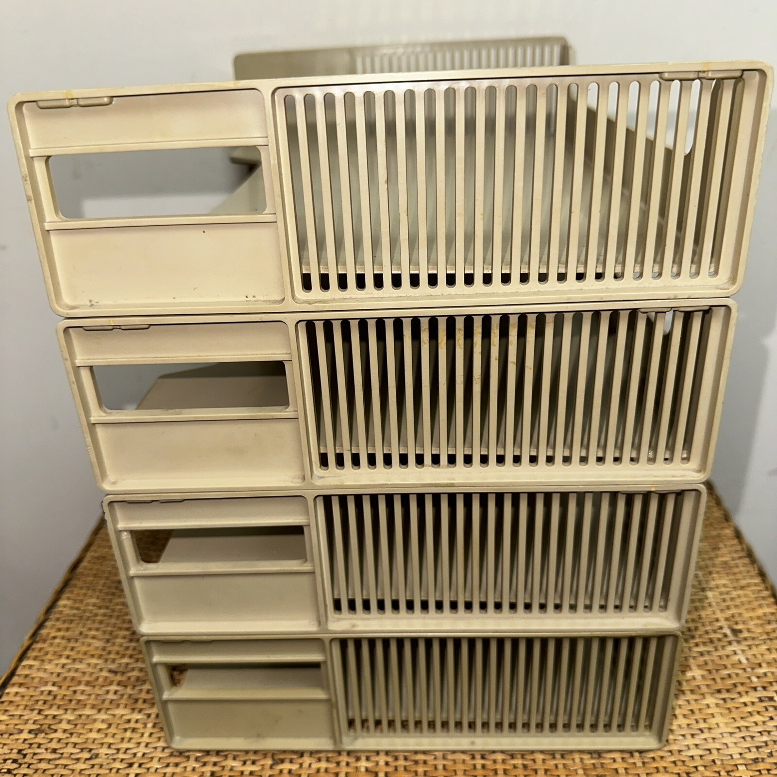 Vintage 1968 Eldon Office Products Stackable Desk Letter Paper Tray 4 Tier Tan