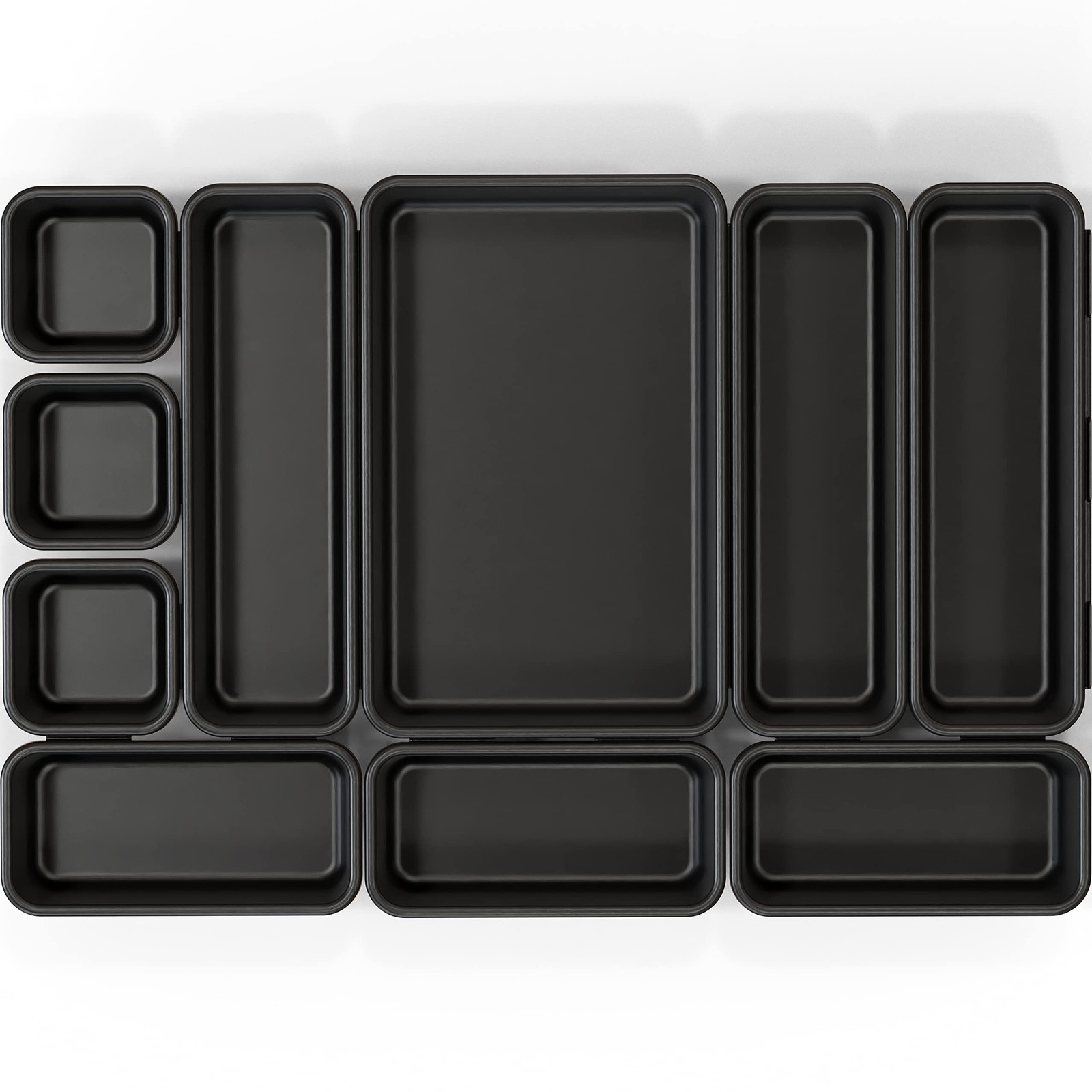 Interlocking Desk Drawer Bins Organizer, 10 Packs, Black