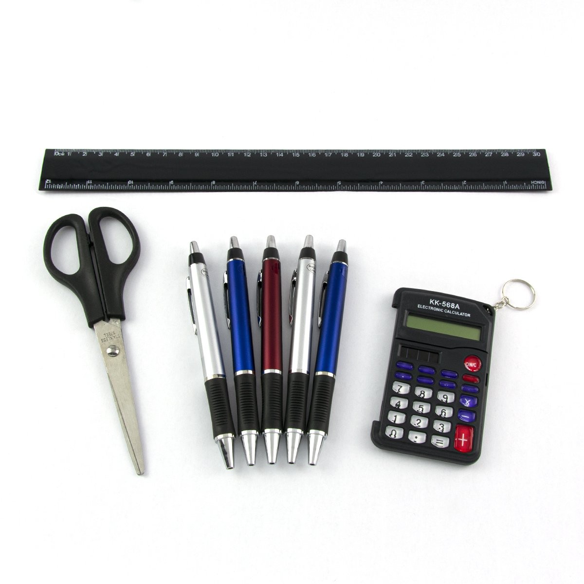 Wicker Divided Desk Organizer Caddy with Calculator, Scissors, Pens, Ruler Set