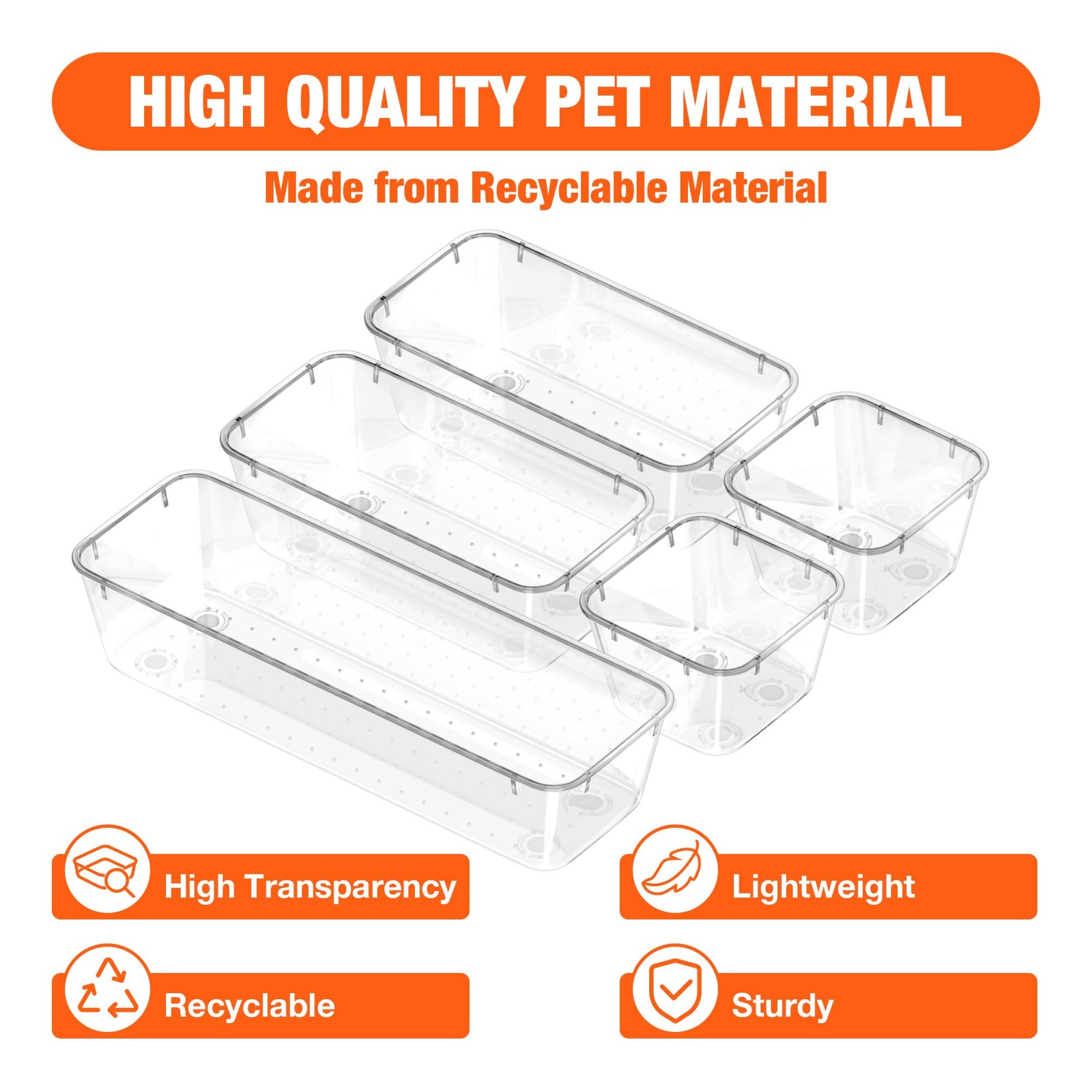 ValueMax 9 PCS Clear Plastic Drawer Organizers Set with Non-Slip Transparent