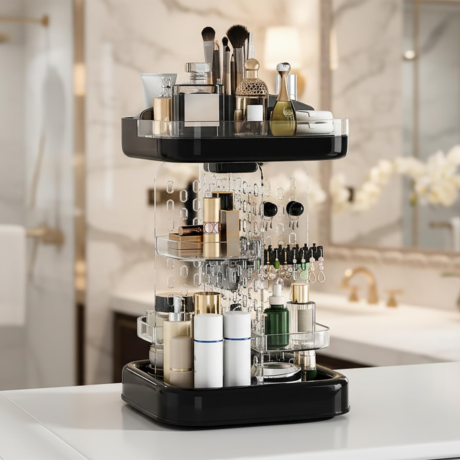 360 Rotating Make up Organizer for Vanity & Countertop, Clear Black