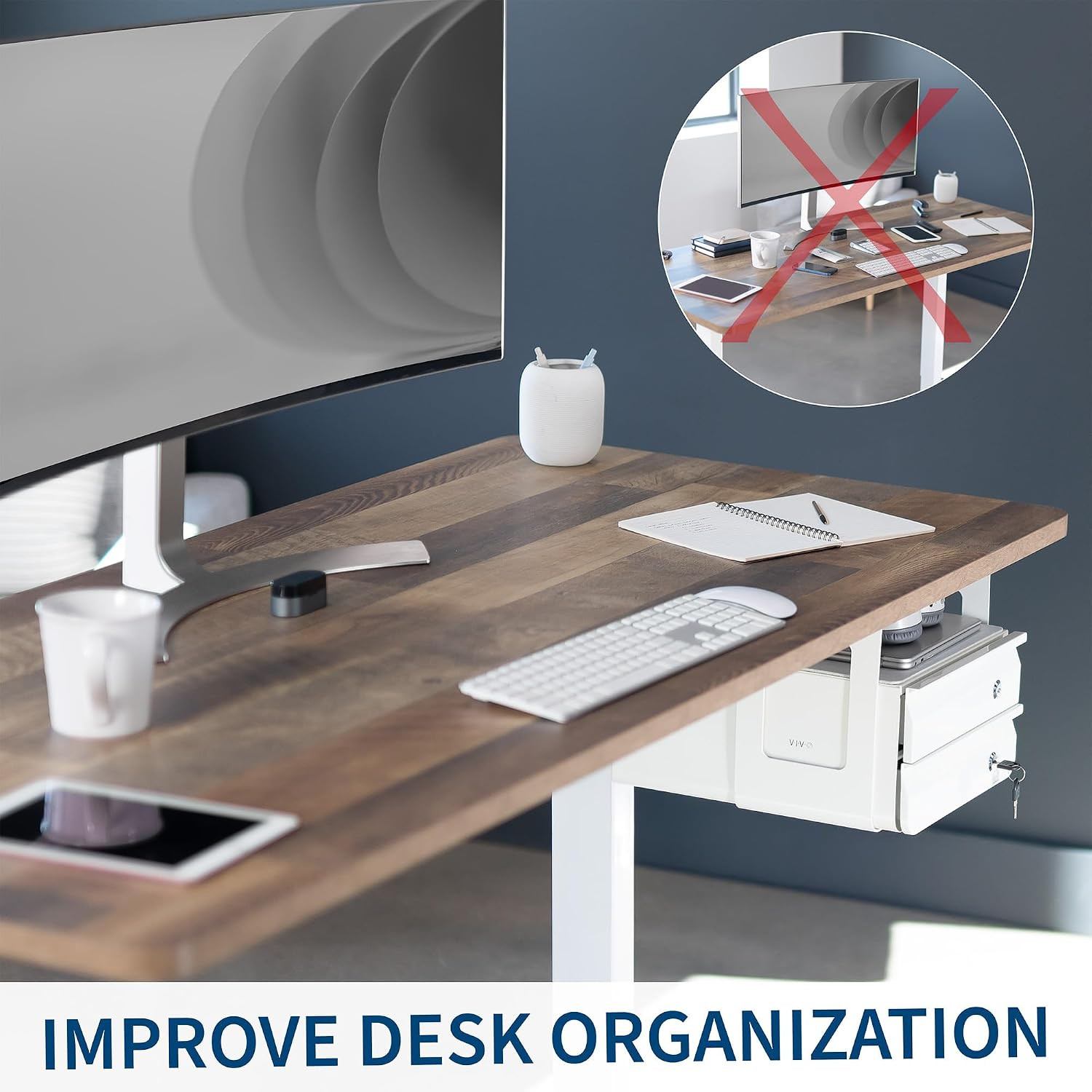 VIVO 13 Inch under Desk Double Stacked Slide Out Drawers with Lock, Secure Home