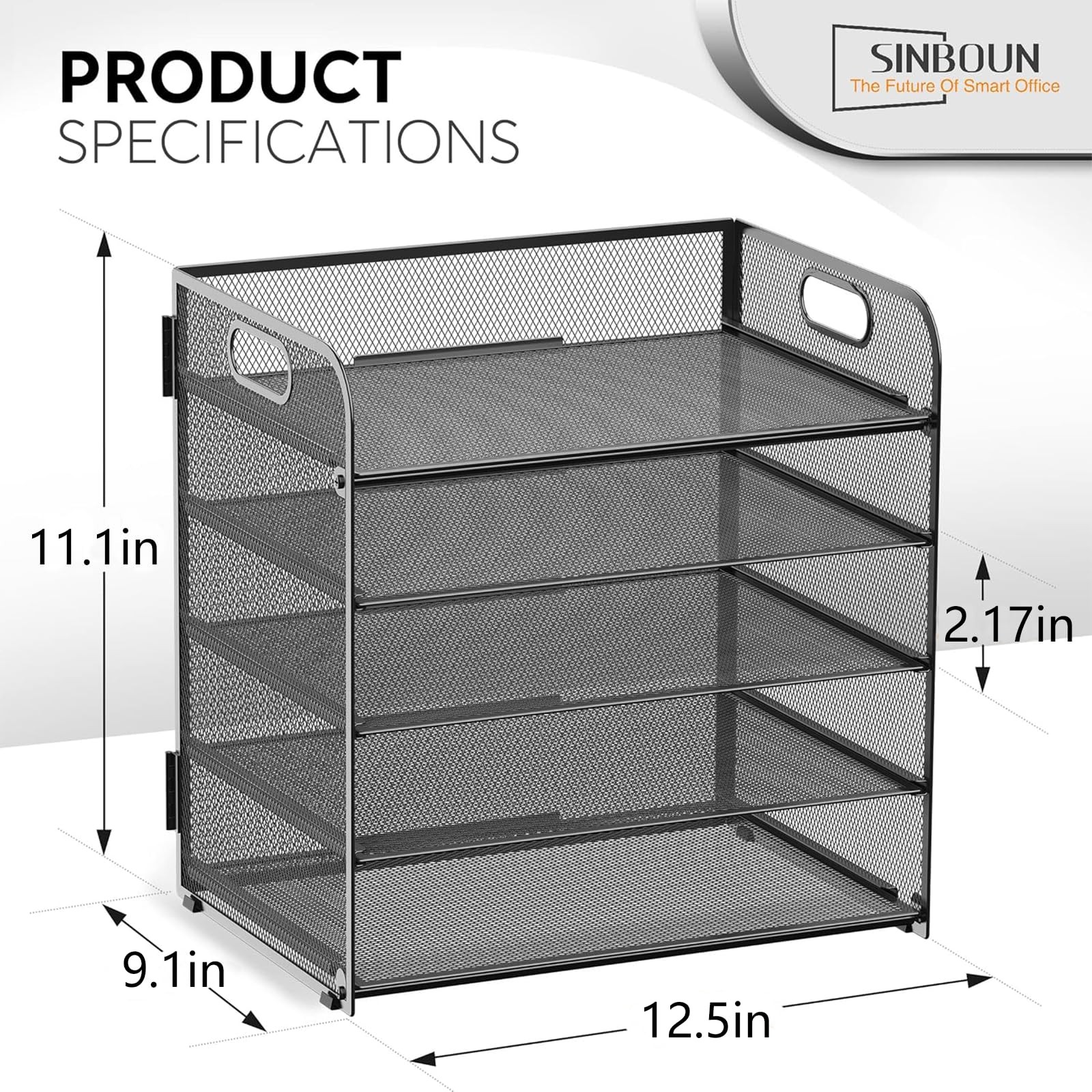 Letter Tray Paper Organizer 5-Tier Desk 13.9″ x 13″ x 2.4″, Black