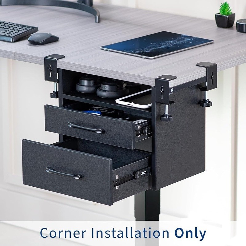 Corner Wooden Clamp-on Storage Organizer Under Desk 3-Tier Drawer Set Office New