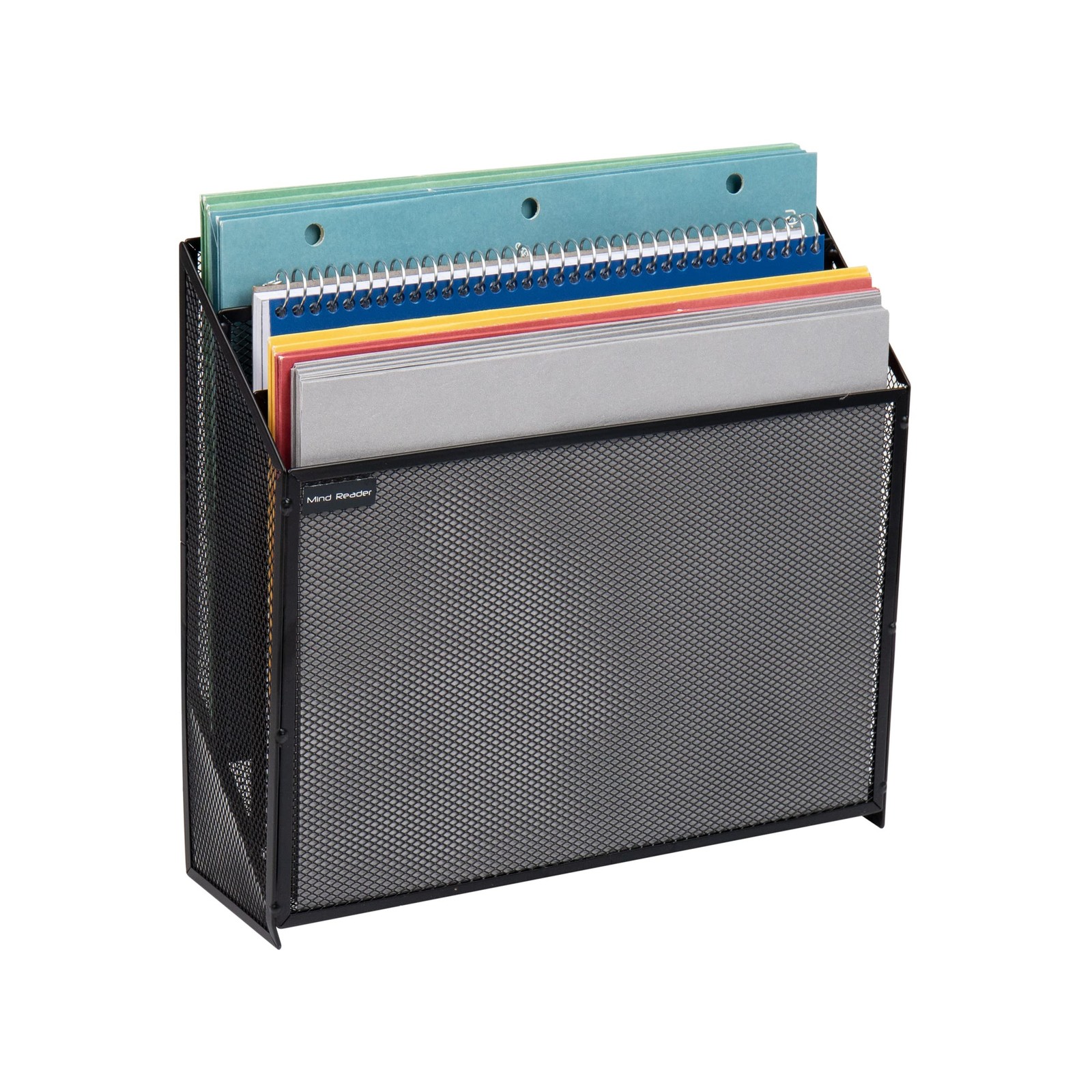 Vertical File Storage, Desktop Organizer, Wall Mount, Office, Metal Mesh, Black