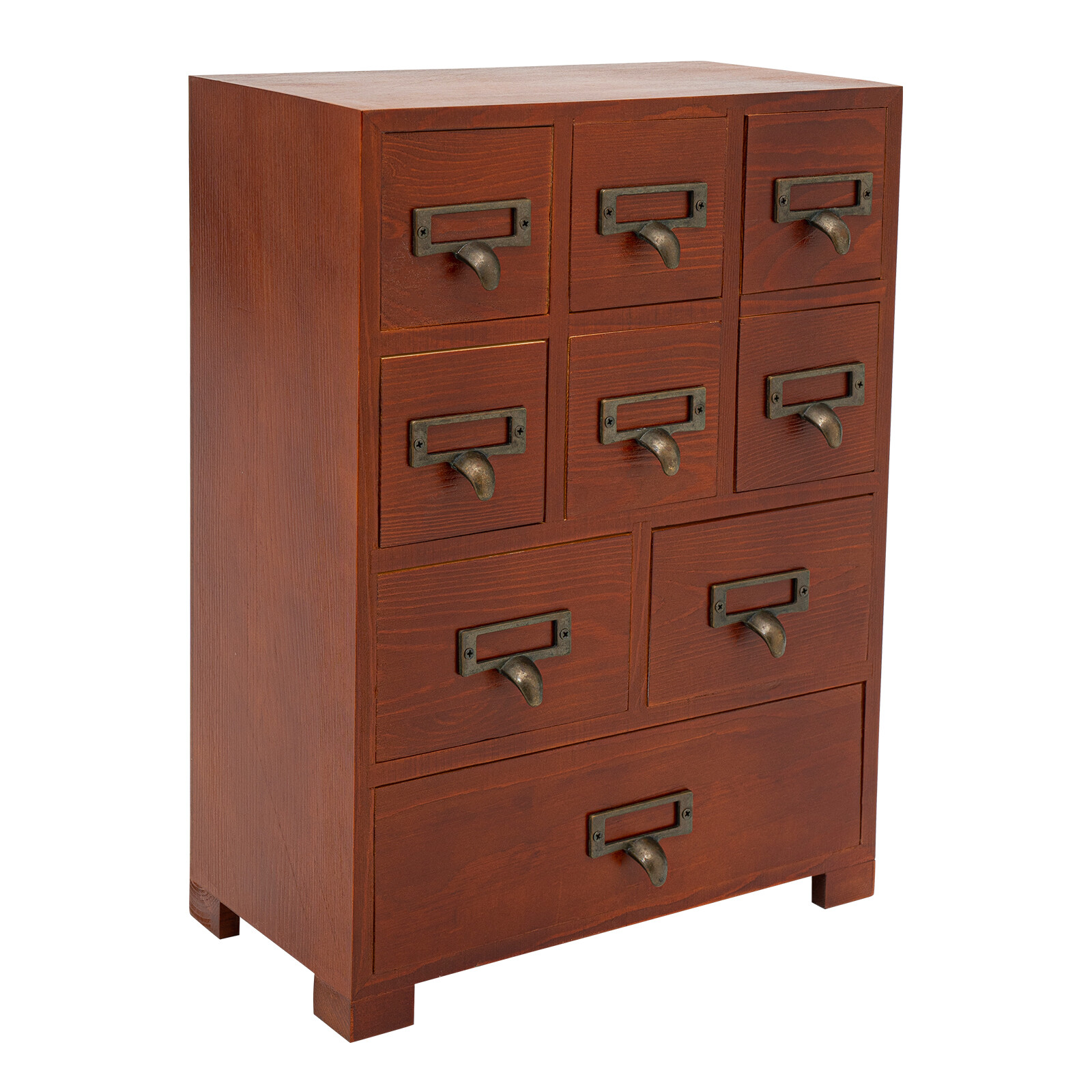 Dark Brown Retro Pine Wood Iron 9 Drawer Rectangular Storage Box Tabletop
