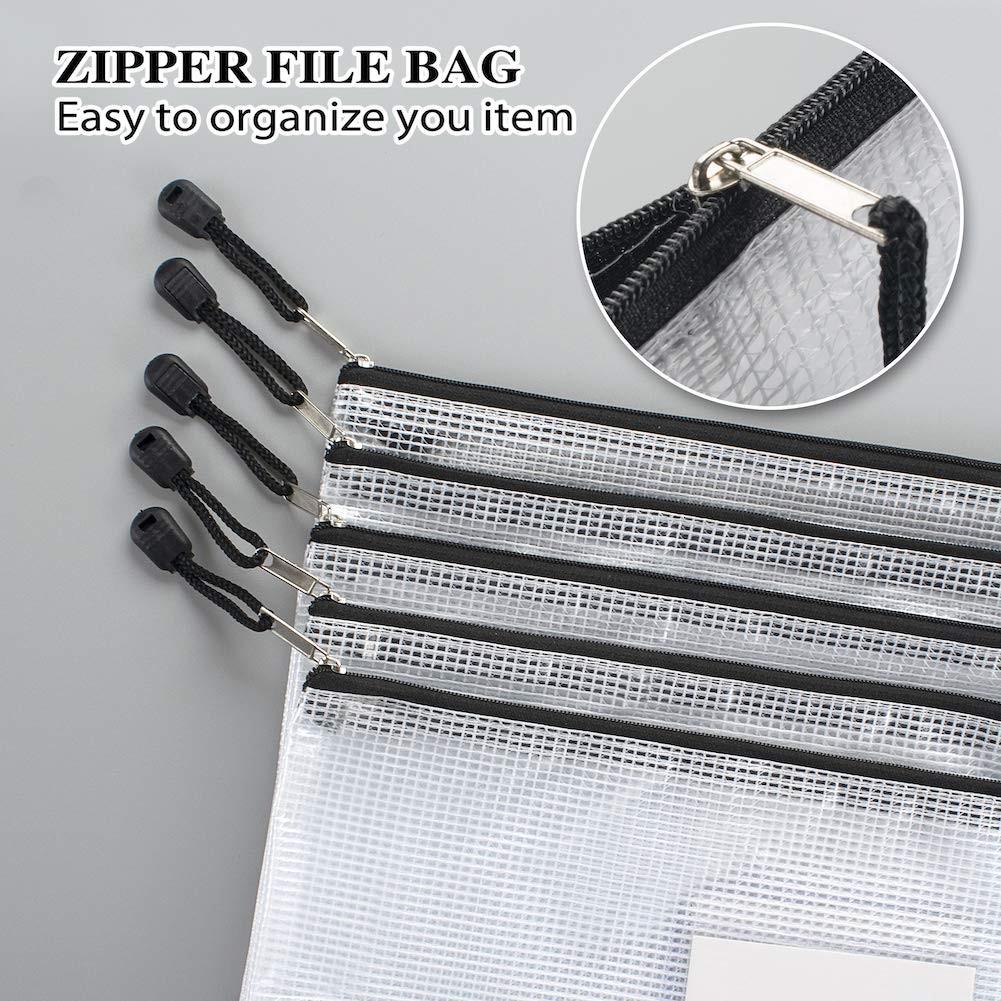 Mesh Zipper Pouch Bags A4 Waterproof Document Organizer Black 20 Pack