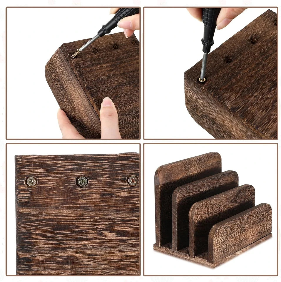 Wooden Mail Holder 3 Slot Desk Organizer Tray For Letters Envelopes Files Brown