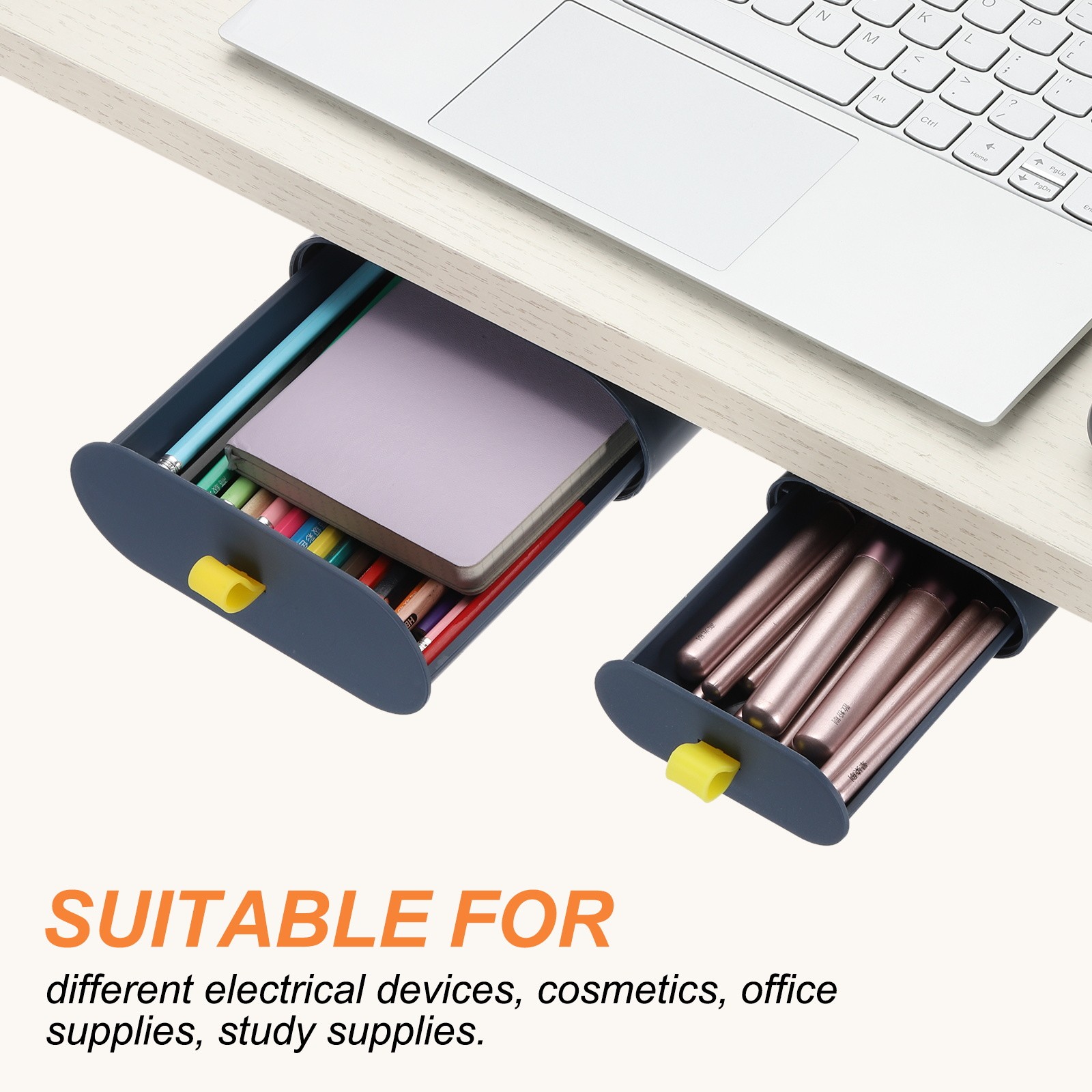 Self-Adhesive Slide Out Drawer Attachable Organizer Under Desk, Dark Blue, Large