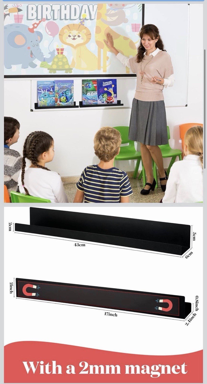 2 Pcs Magnetic Book Shelf for Whiteboard Classroom Reusable Acrylic Book Disp