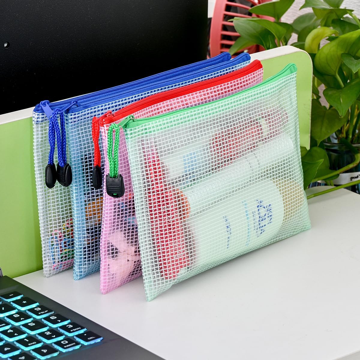 10 Pcs Zipper File Bags, Waterproof Plastic Mesh Pouch for Office School, Board