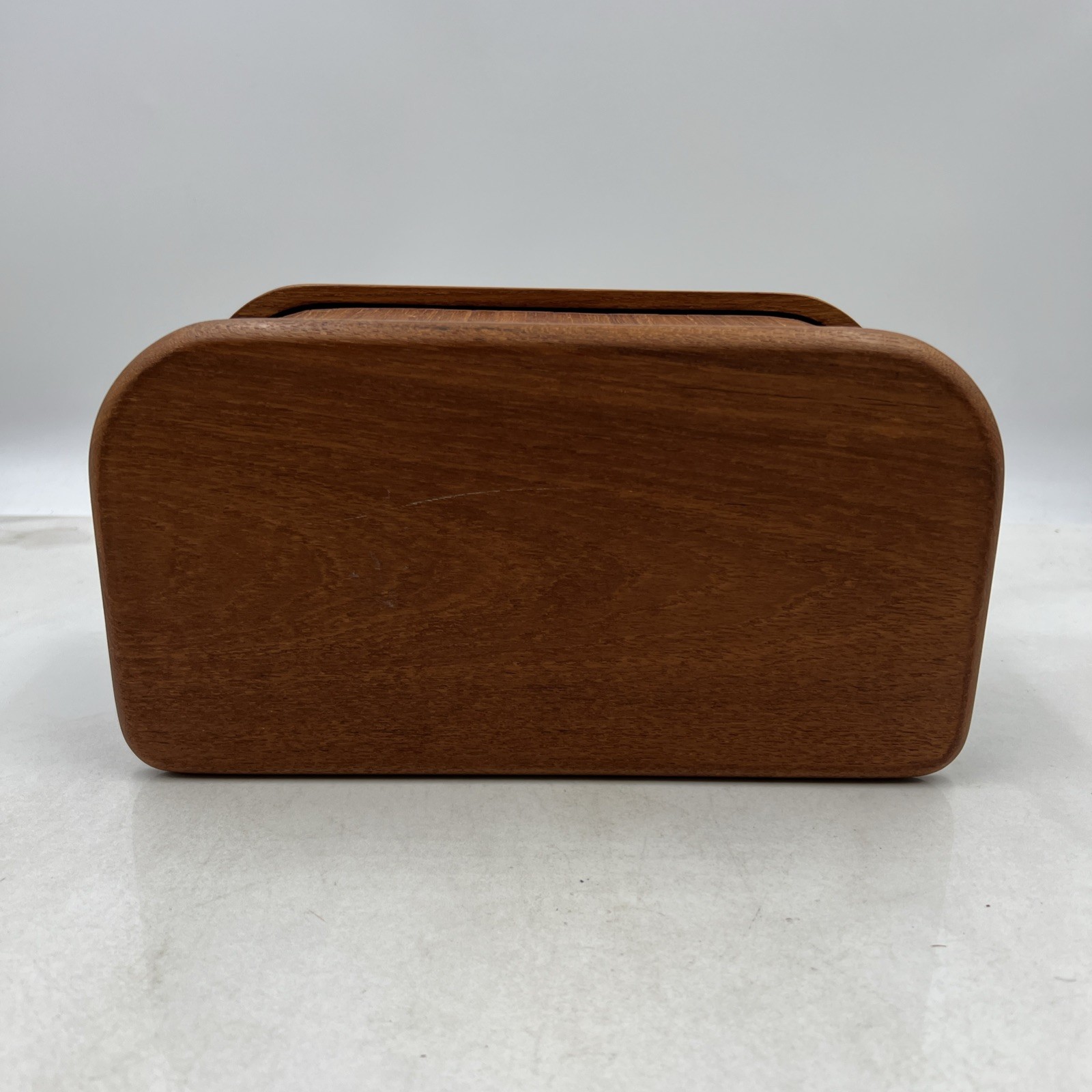 Vtg KALMAR Designs Teak Tambour Roll Top Disk Cassette Storage Box 10.5”x5”x6”