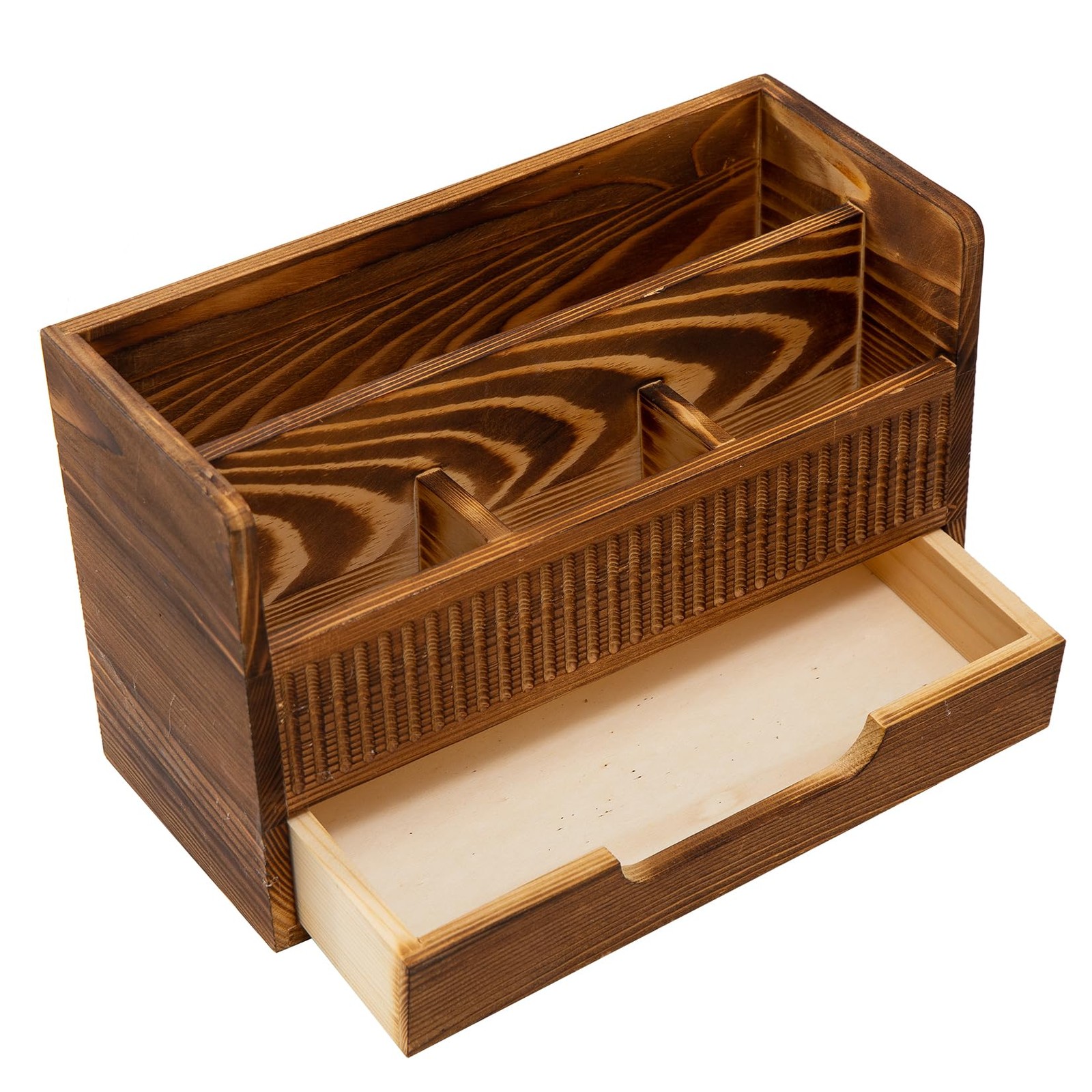 Rustic Brown Wood Desktop Stationery Organizer Mail Sorter Storage Drawer
