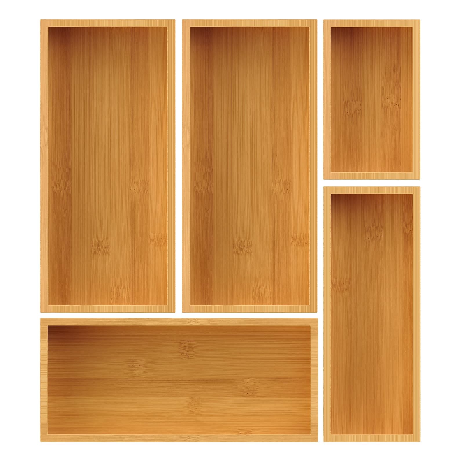 5Piece Bamboo Drawer Organizer Set Storage Trays Kitchen Bathroom Utensils
