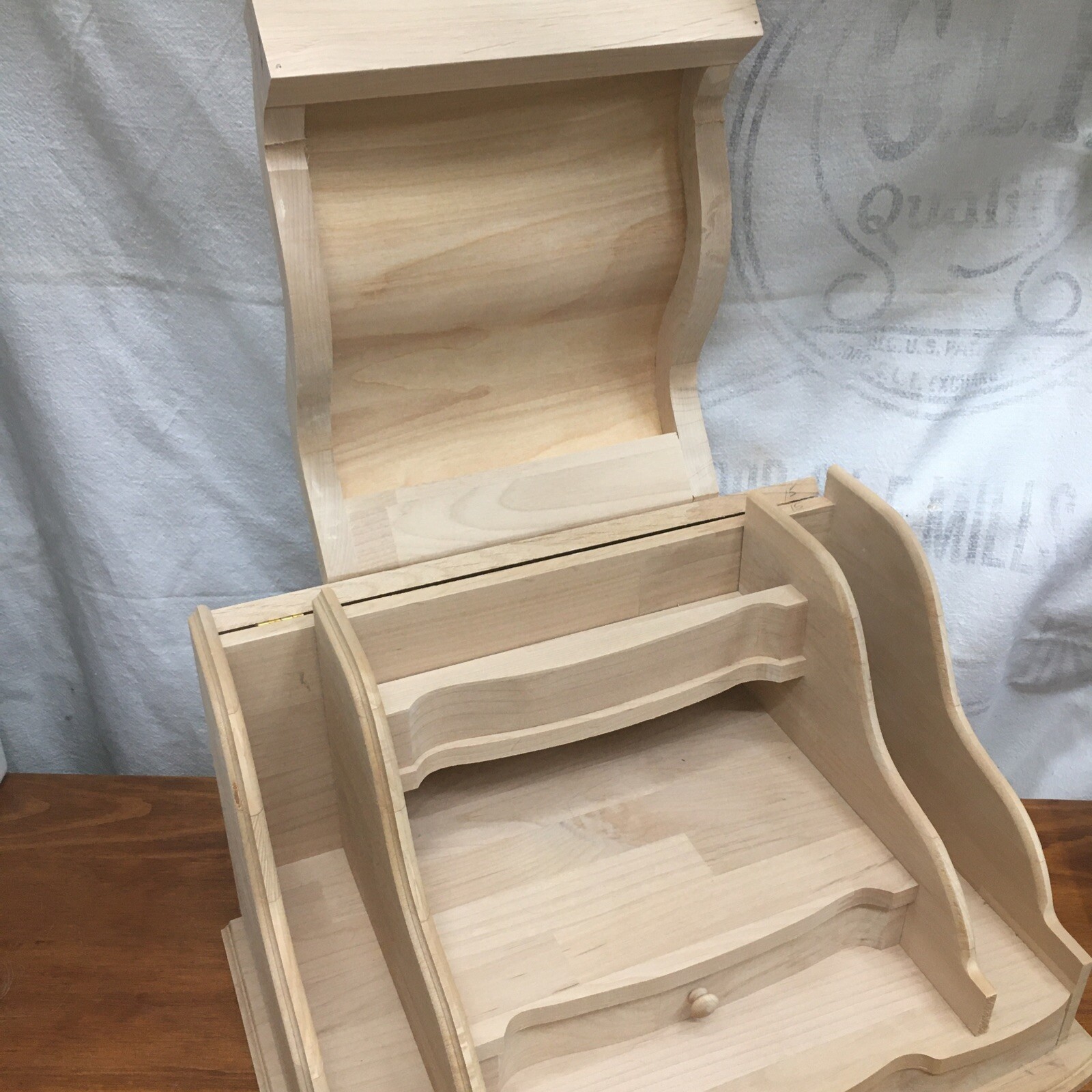 Large 4-Tier WOOD Desktop Organizer CABINET with 2 Drawers NOS Made In USA w3