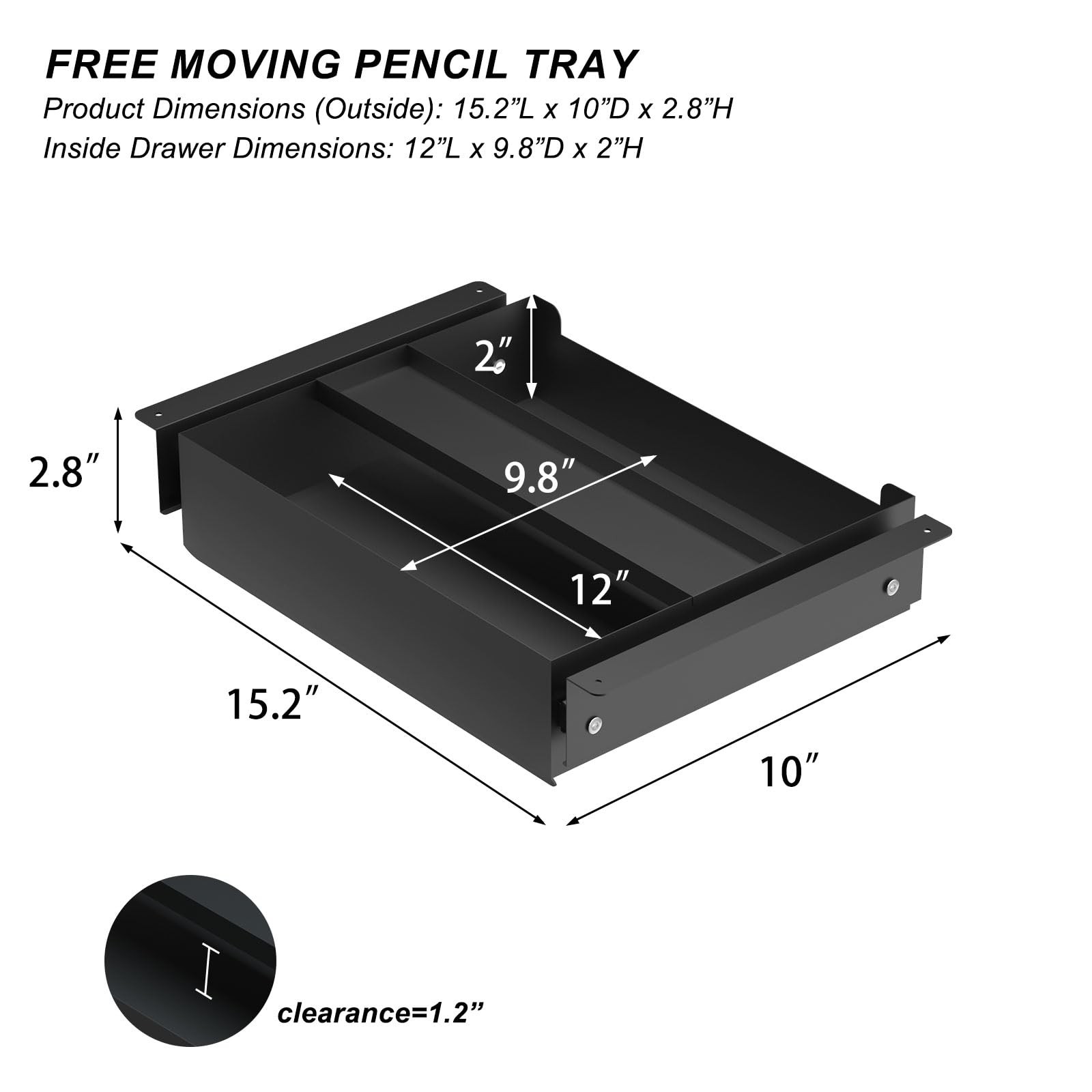 Gaxomo Under Desk Drawer(15.2”x10”x2.8”) with Sliding Pencil S, Black