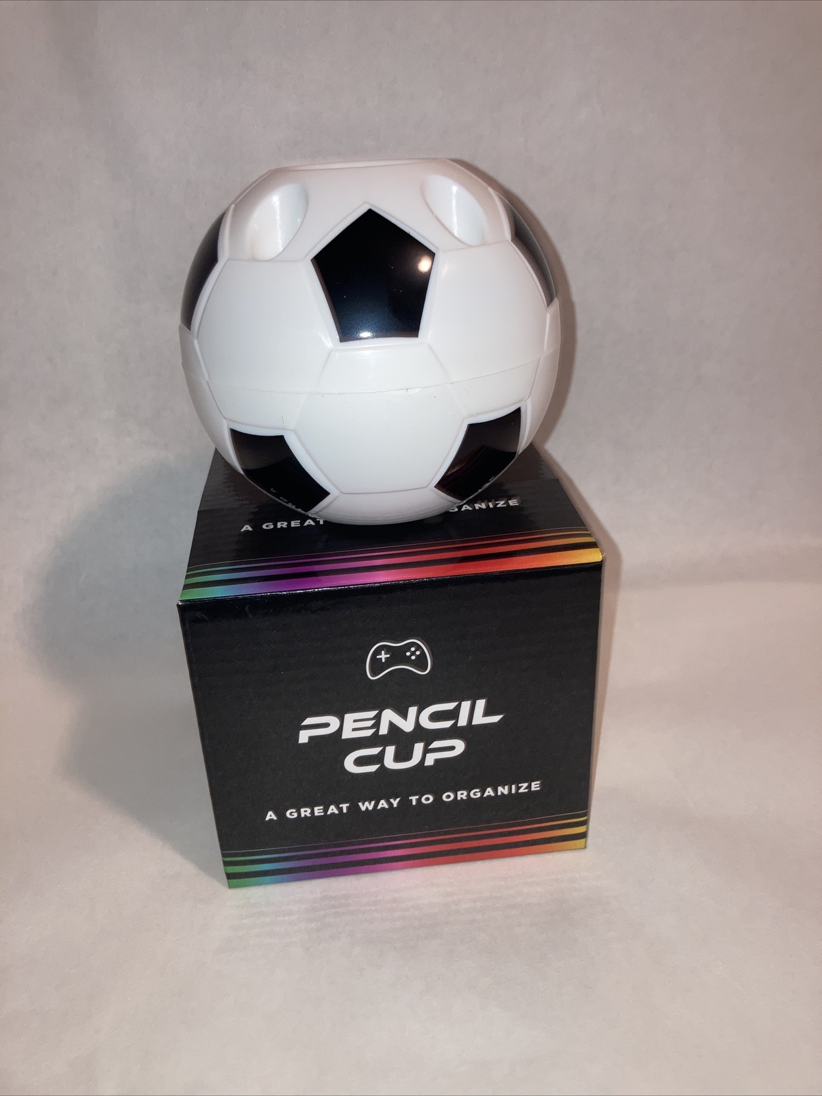 Best Brands Black and White Lightweight Soccer Ball Pencil Cup Holder