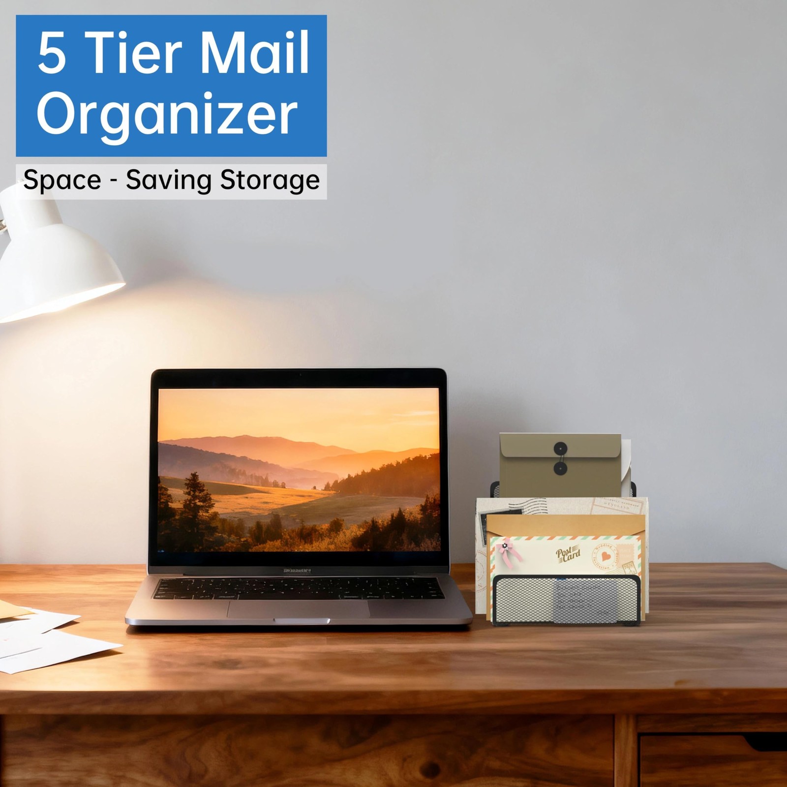 Black Metal Mail Holder for Desk 5-Slot File Holder Letter Sorter Organizer