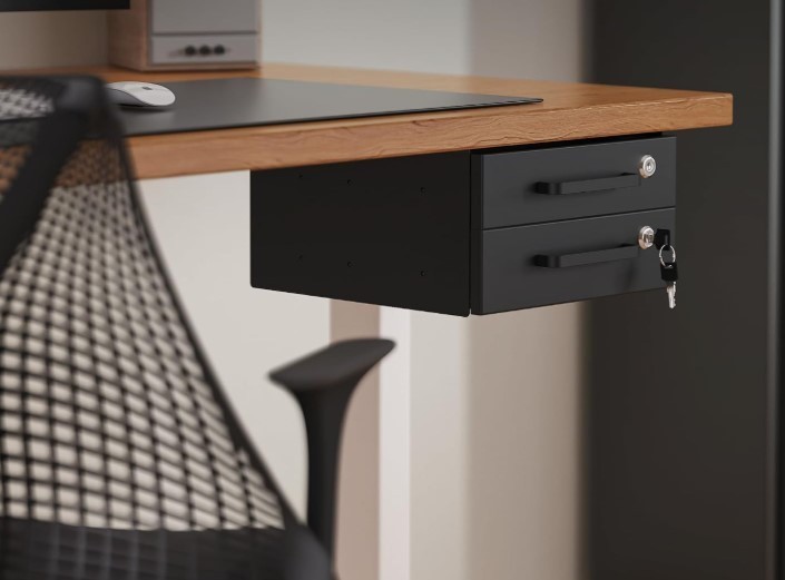 Under Desk Drawer Slide-Out Lockable Metal Storage Double Black (Non-Bracketed)