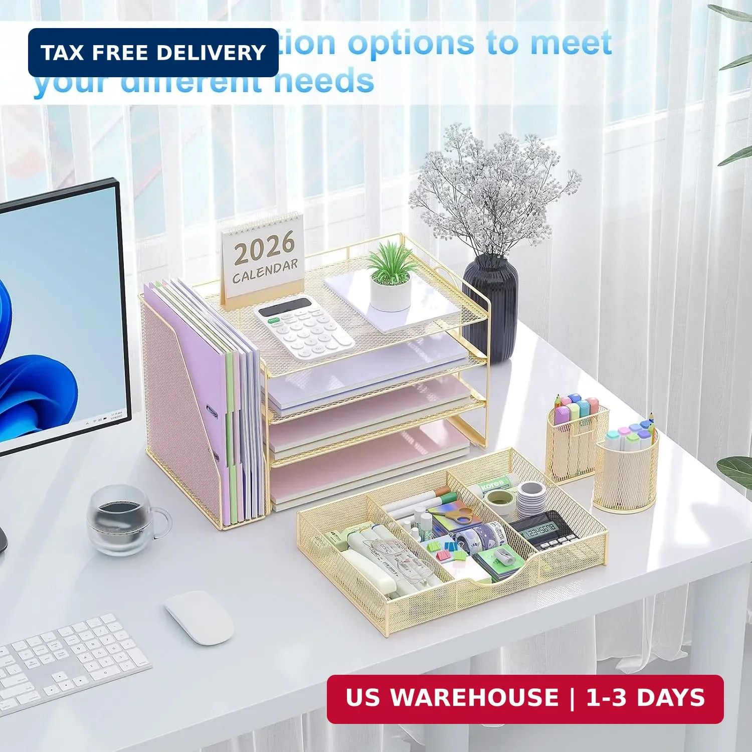 gianotter Desk Organizers and Accessories with File Holder, 4-Tier Desk Accessor
