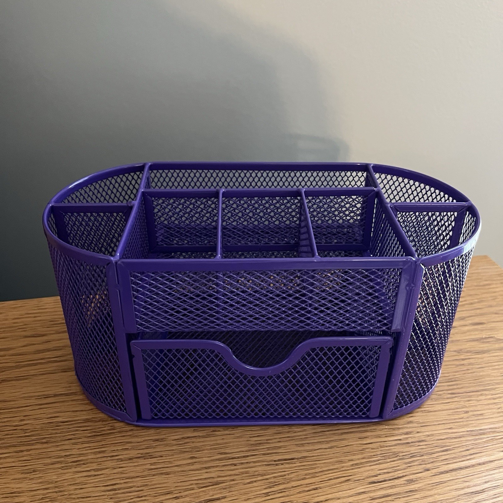 Metal Mesh Purple Pen Holder and Desk Organizer, Office Caddy Storage w/ Drawer