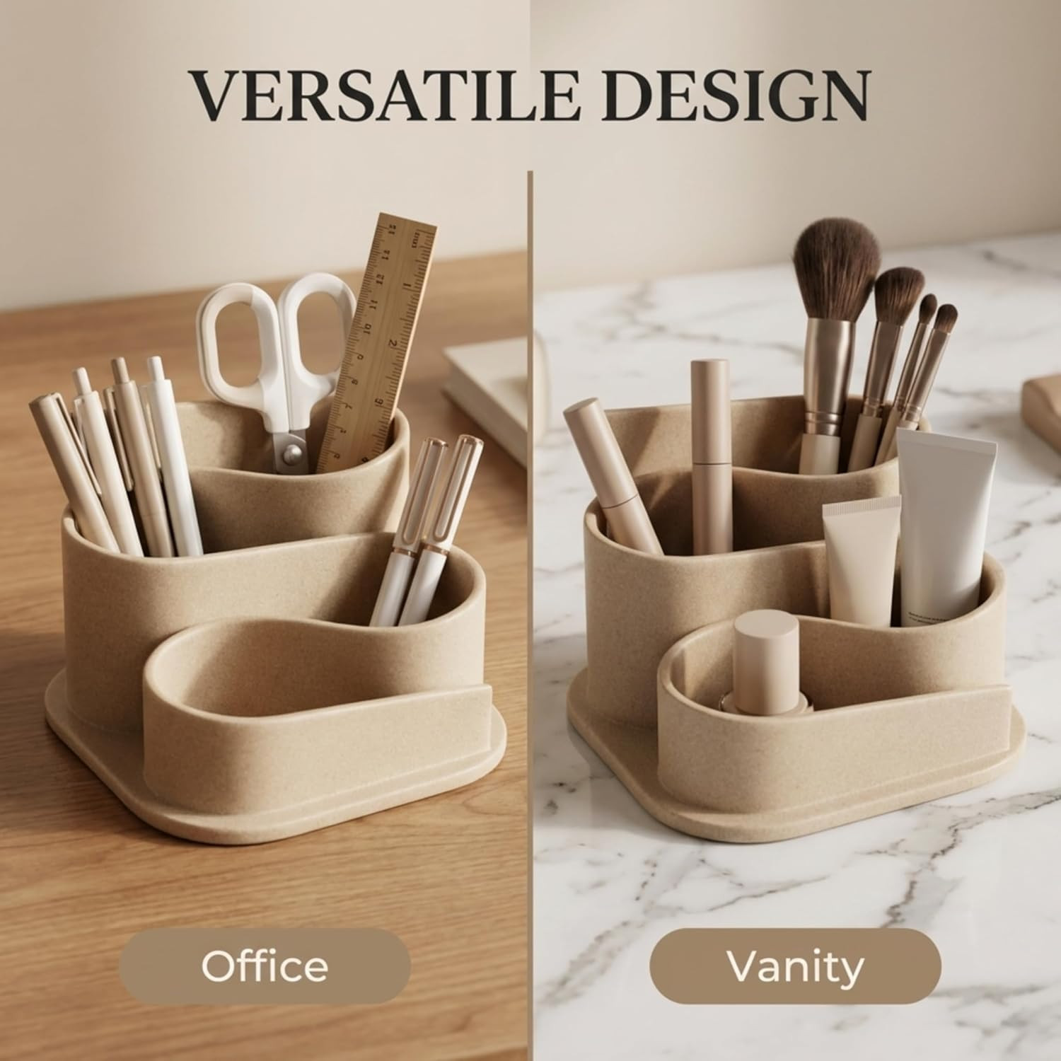 Aesthetic Beige Desk Organizer Boho Pen and Pencil Holder