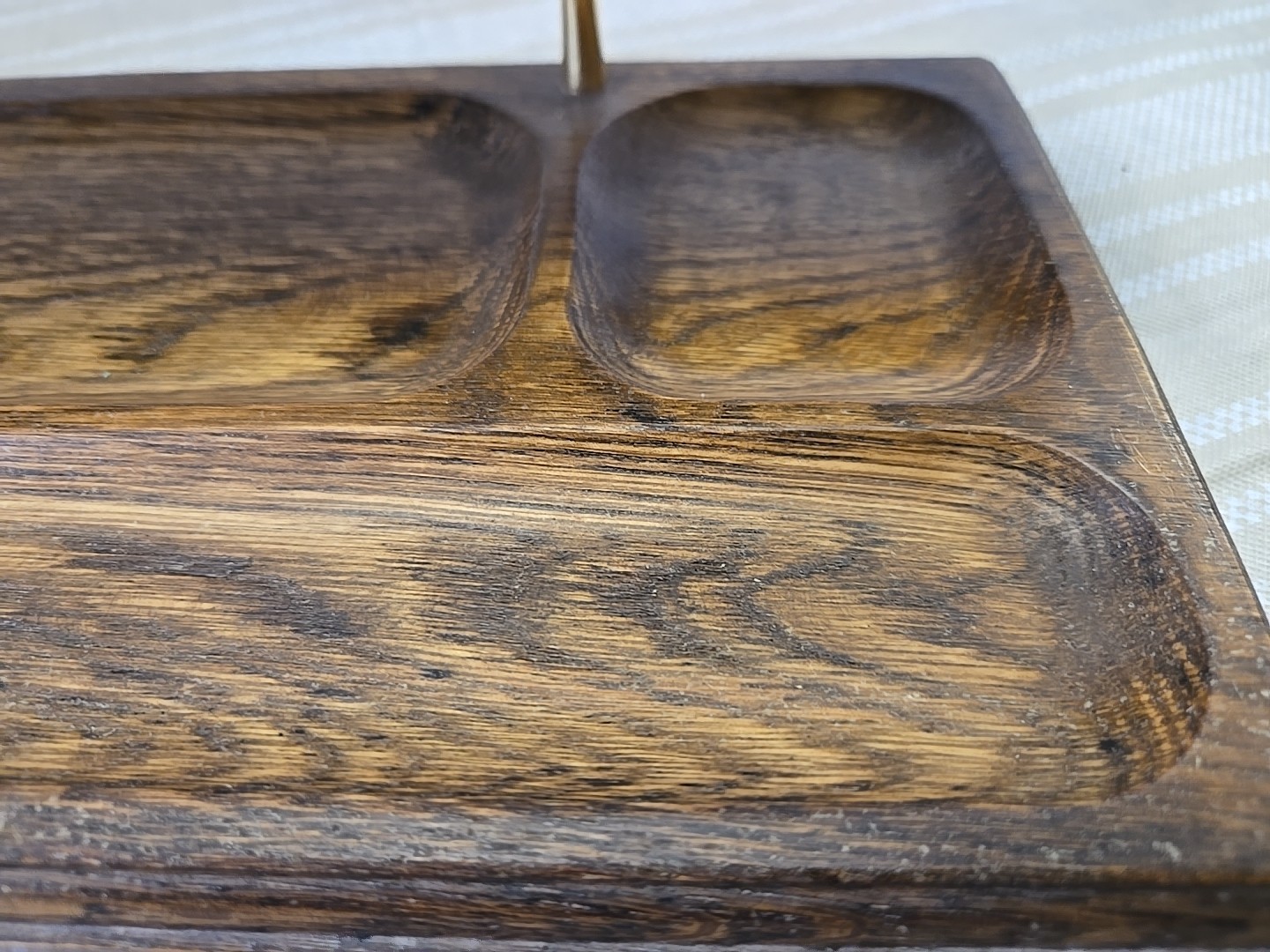 Solid Wood With Brass 2-Tier MCM Desk Organizer Dresser Valet jewelry Tray