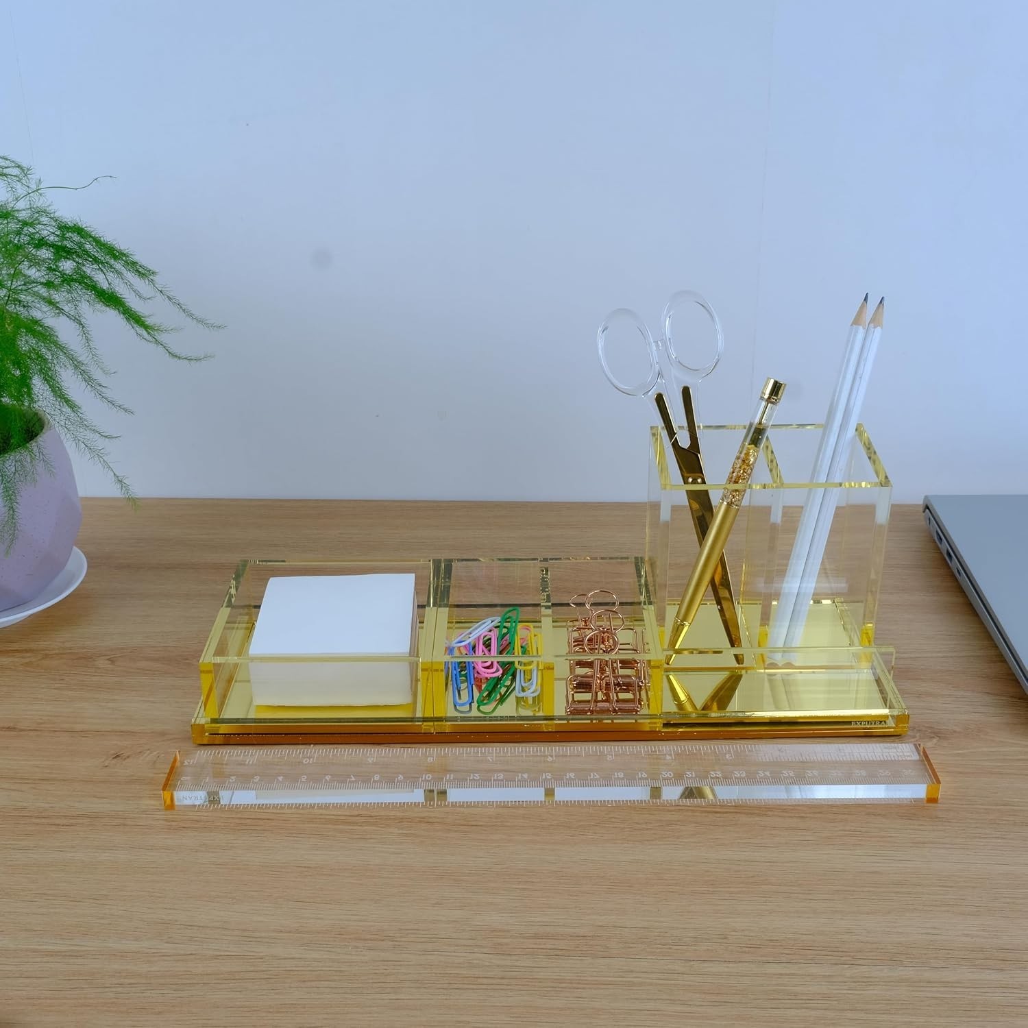 Gold Acrylic Desk Organizer Set with Free Ruler