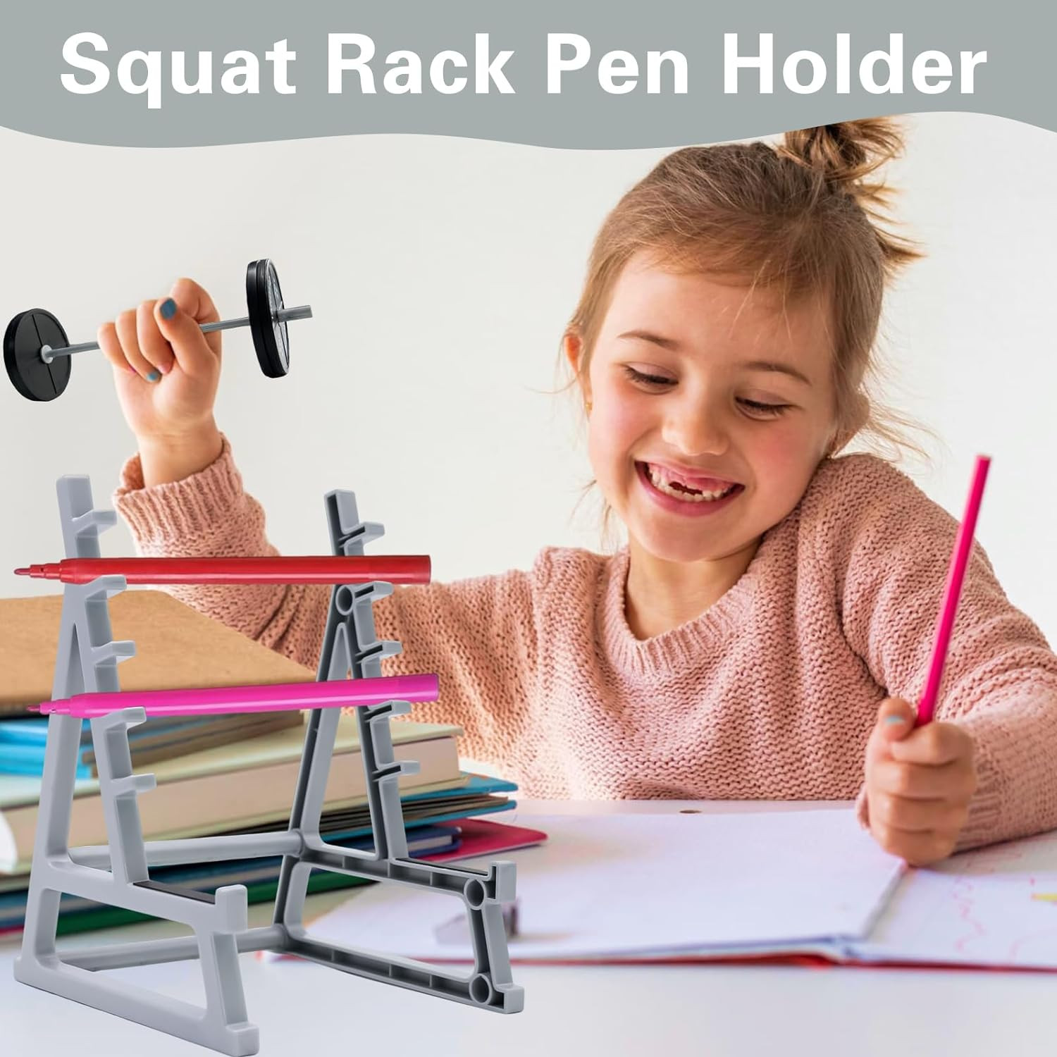 Squat Rack Pen Holder for Desk, Barbell Rack Pen Holder, Gym-Themed Unique Shape