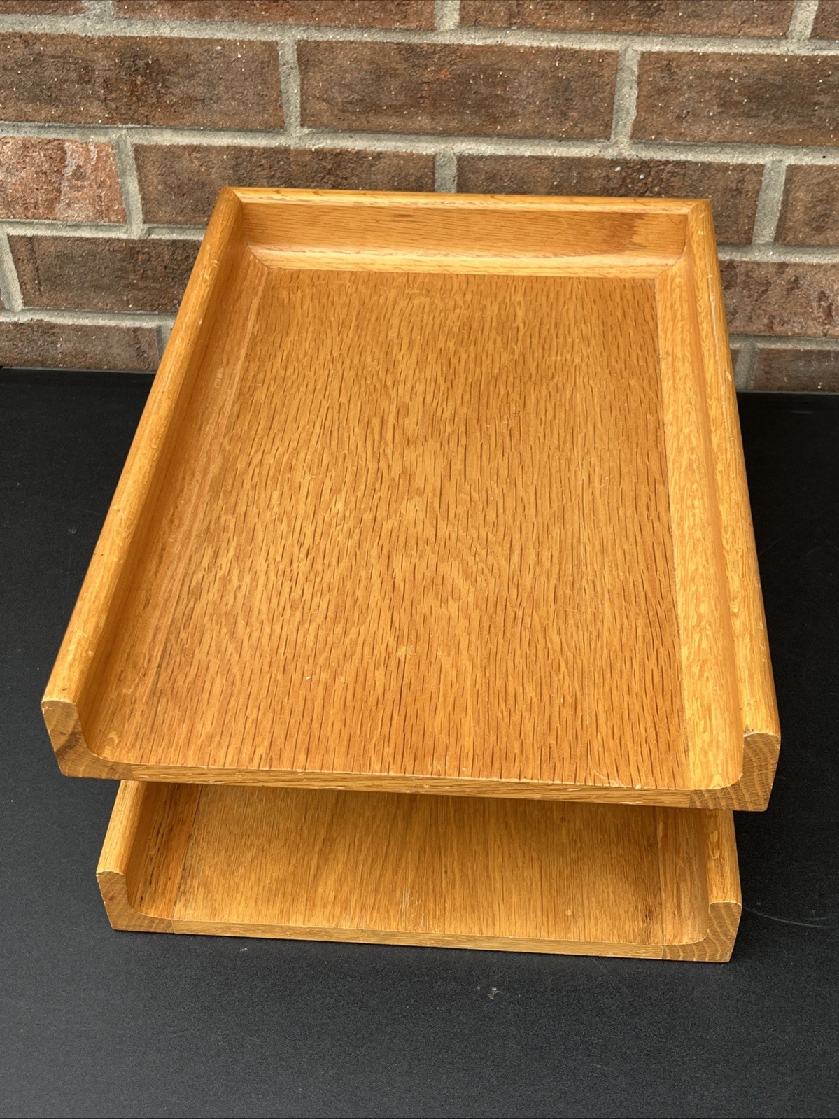 Vintage Peter Pepper Products Oak Double File Tray MCM Wood Desk