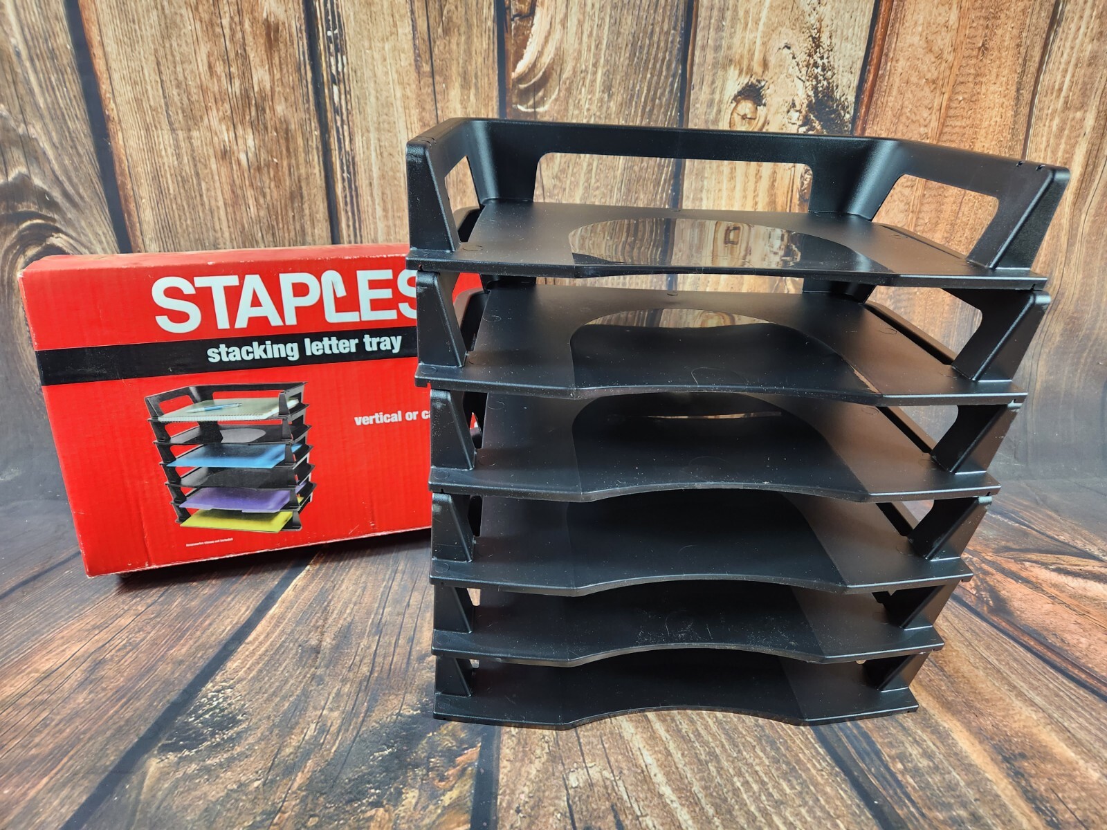 Staples Vertical Stacking Letter Paper Trays 6 Pack Desk Organizer Item 629132