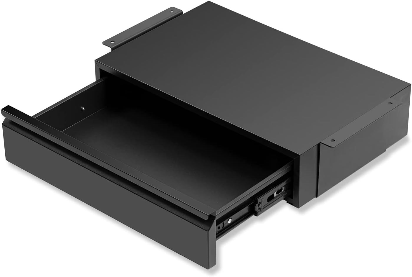 18” Under Desk Drawer with Large Slide and Cable Management: Black Metal Design