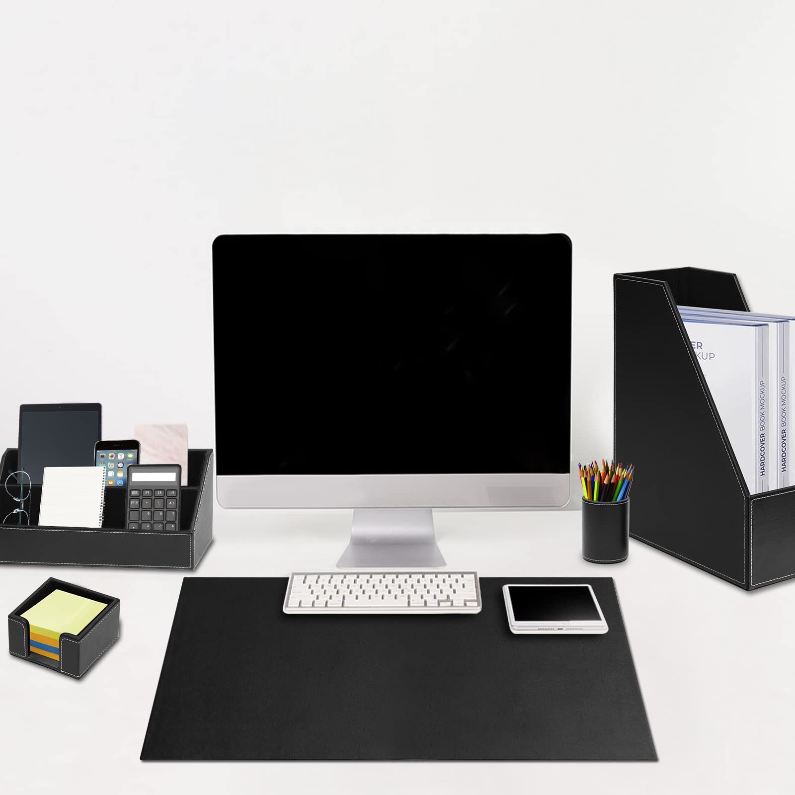Office Supplies PU Leather 6-Piece Set Desk Organizer,Include Writing Pad,Let…